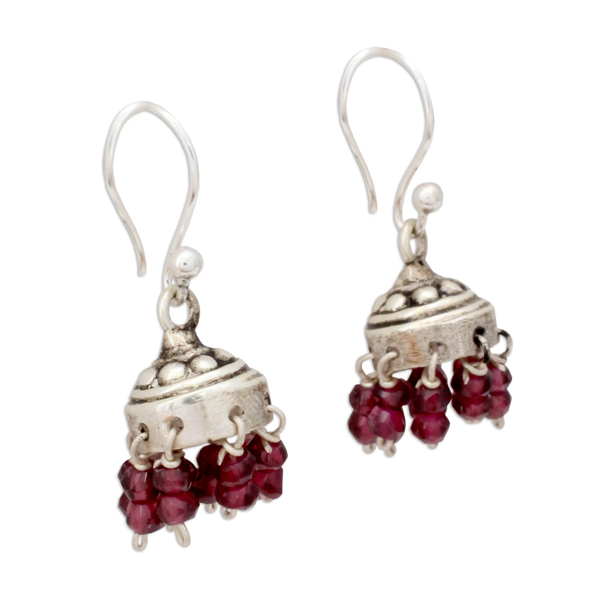Traditional Grace Garnet & Silver Jhumki Chandelier Earrings - Image 3