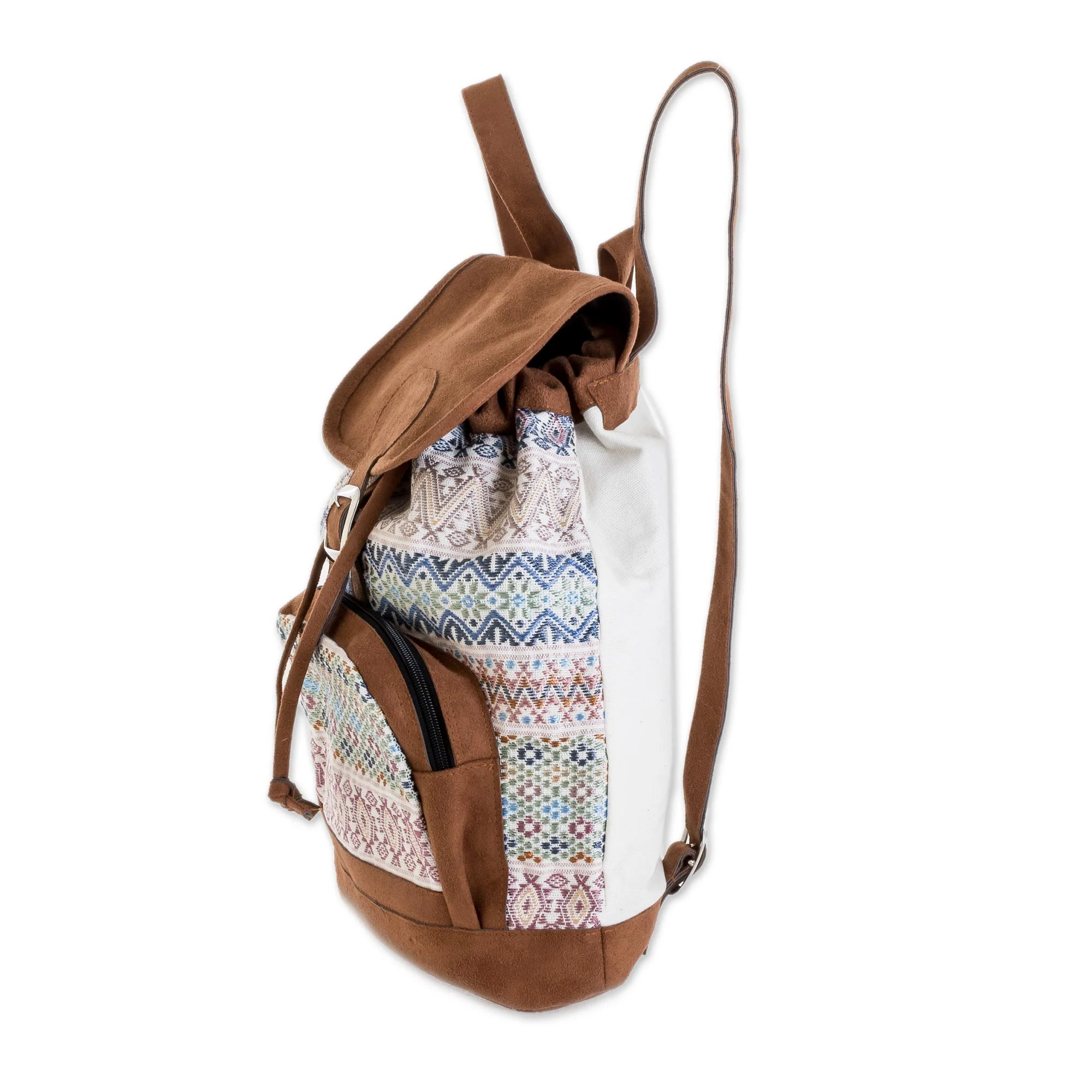 Traditional Pastel Pastel Faux Suede-Accented Cotton Backpack from Guatemala - Image 3