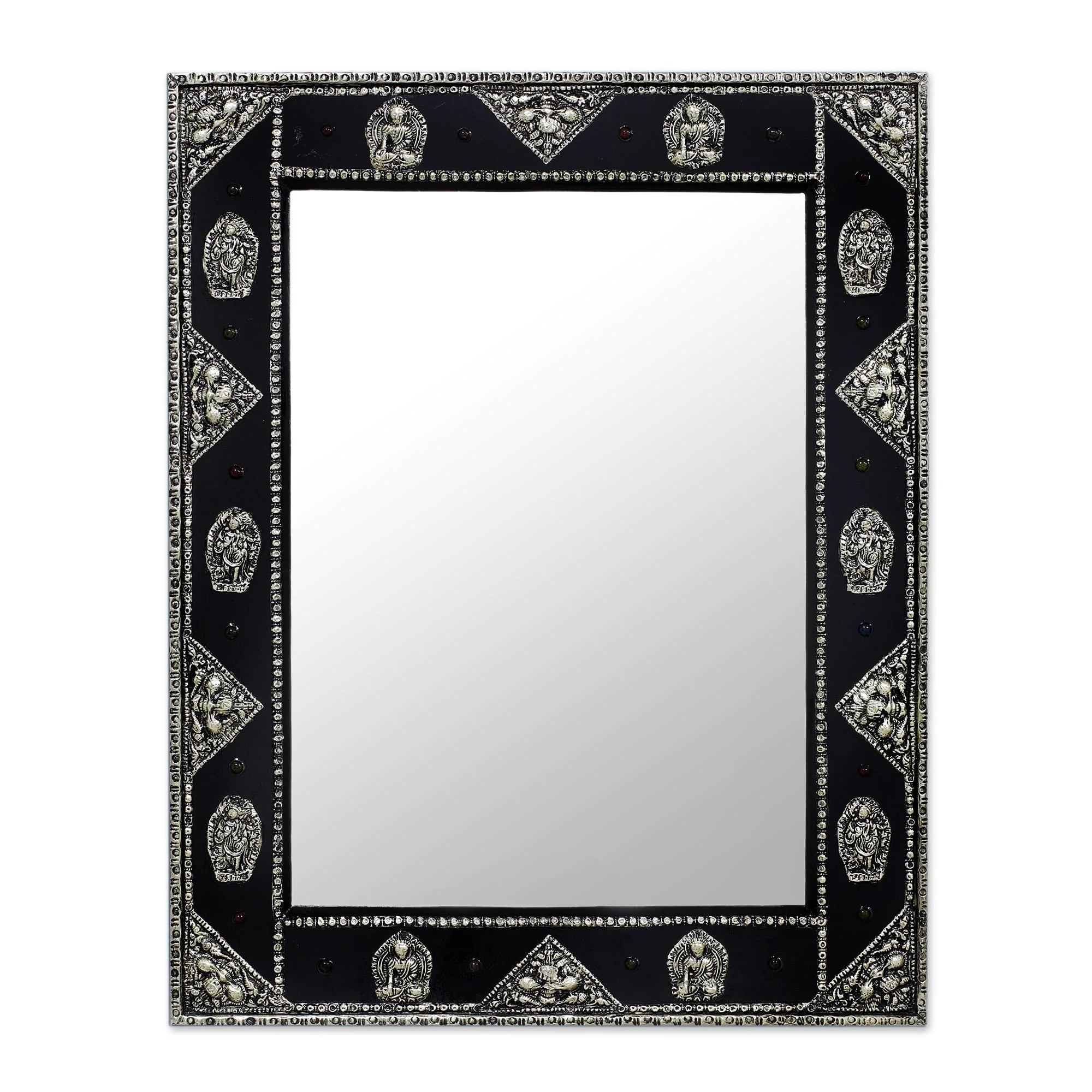 Tranquility Handcrafted Brass on Wood Wall Mirror - Image 2