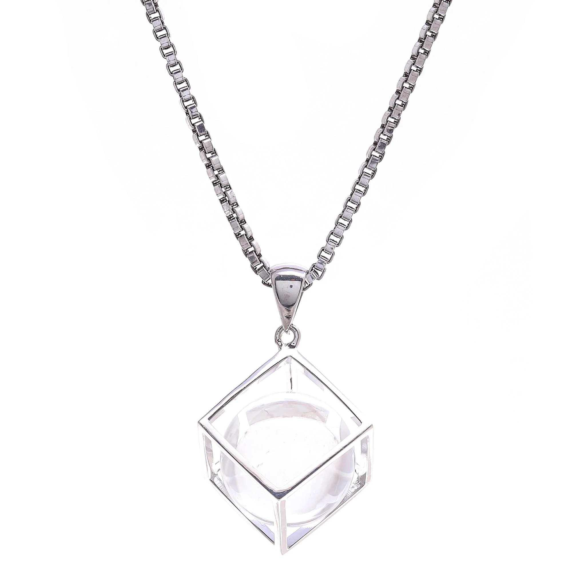 Translucent Raindrop Modern Sterling Silver Necklace with Quartz - Image 4