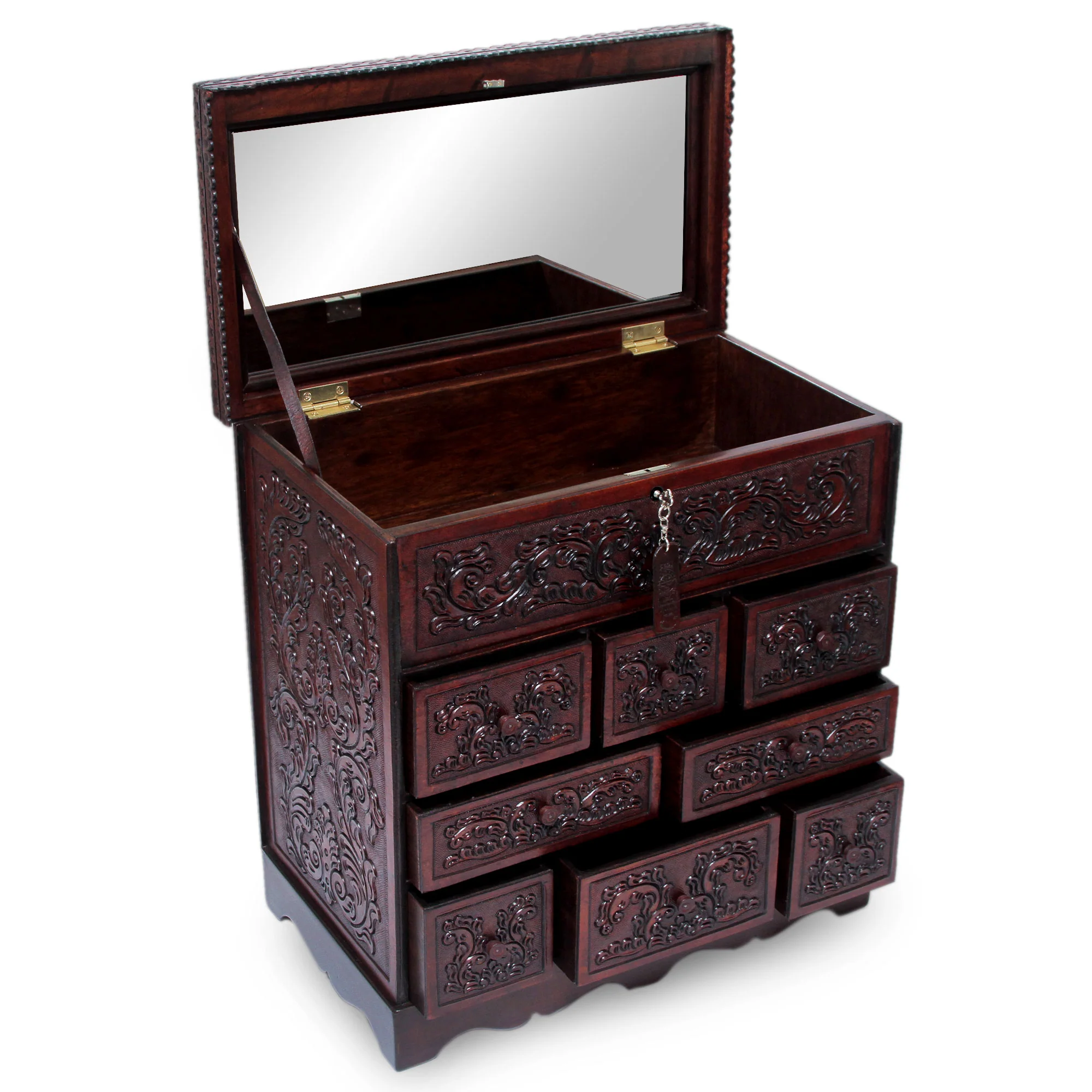 Travel Chest Tooled Leather Jewelry Box Handmade in Peru - Image 3