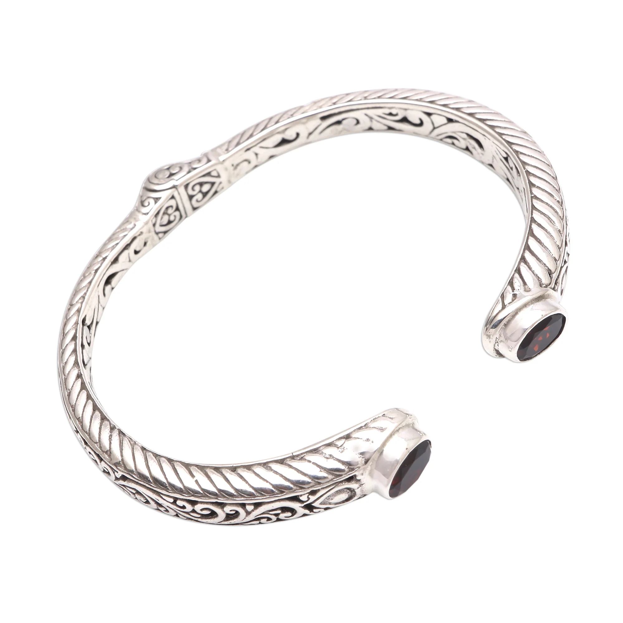 Treasure Trove Garnet Sterling Silver Scroll and Rope Motif Cuff Bracelet - Image 4
