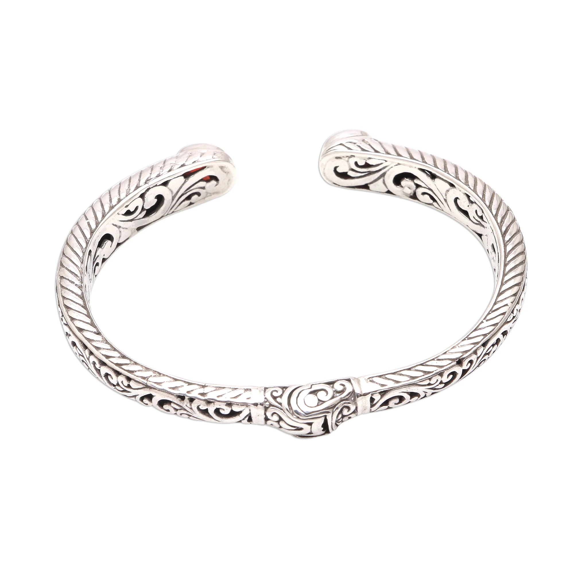 Treasure Trove Garnet Sterling Silver Scroll and Rope Motif Cuff Bracelet - Image 5