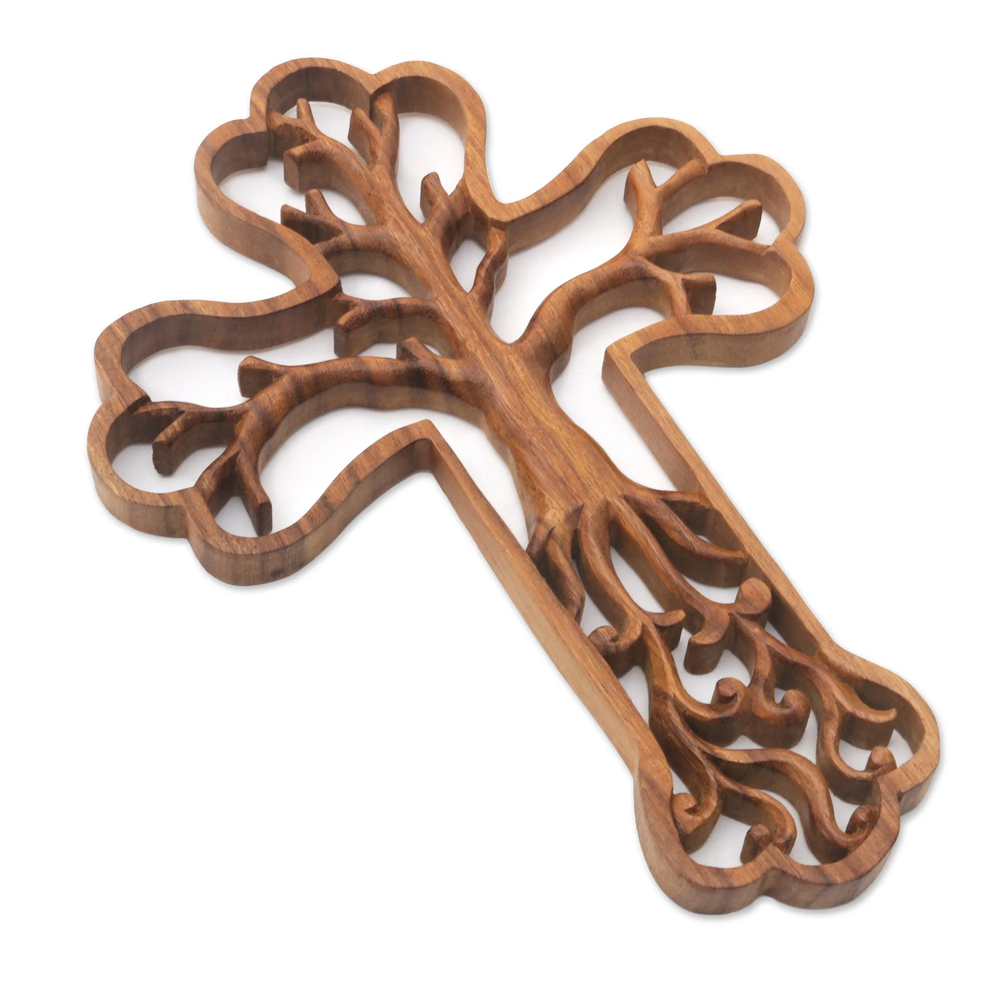 Tree Cross Cross and Tree-Themed Suar Wood Relief Panel from Bali - Image 4