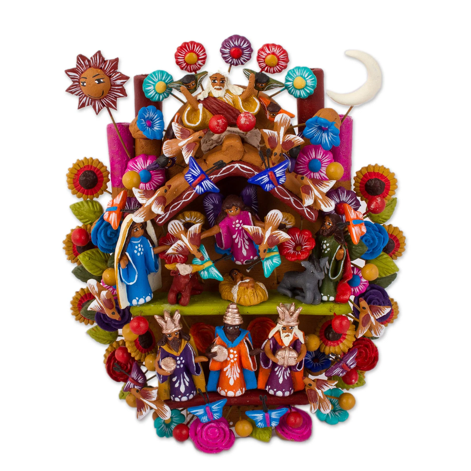 Tree of Life Nativity Hand-Painted Nativity Scene Ceramic Sculpture from Mexico - Image 2