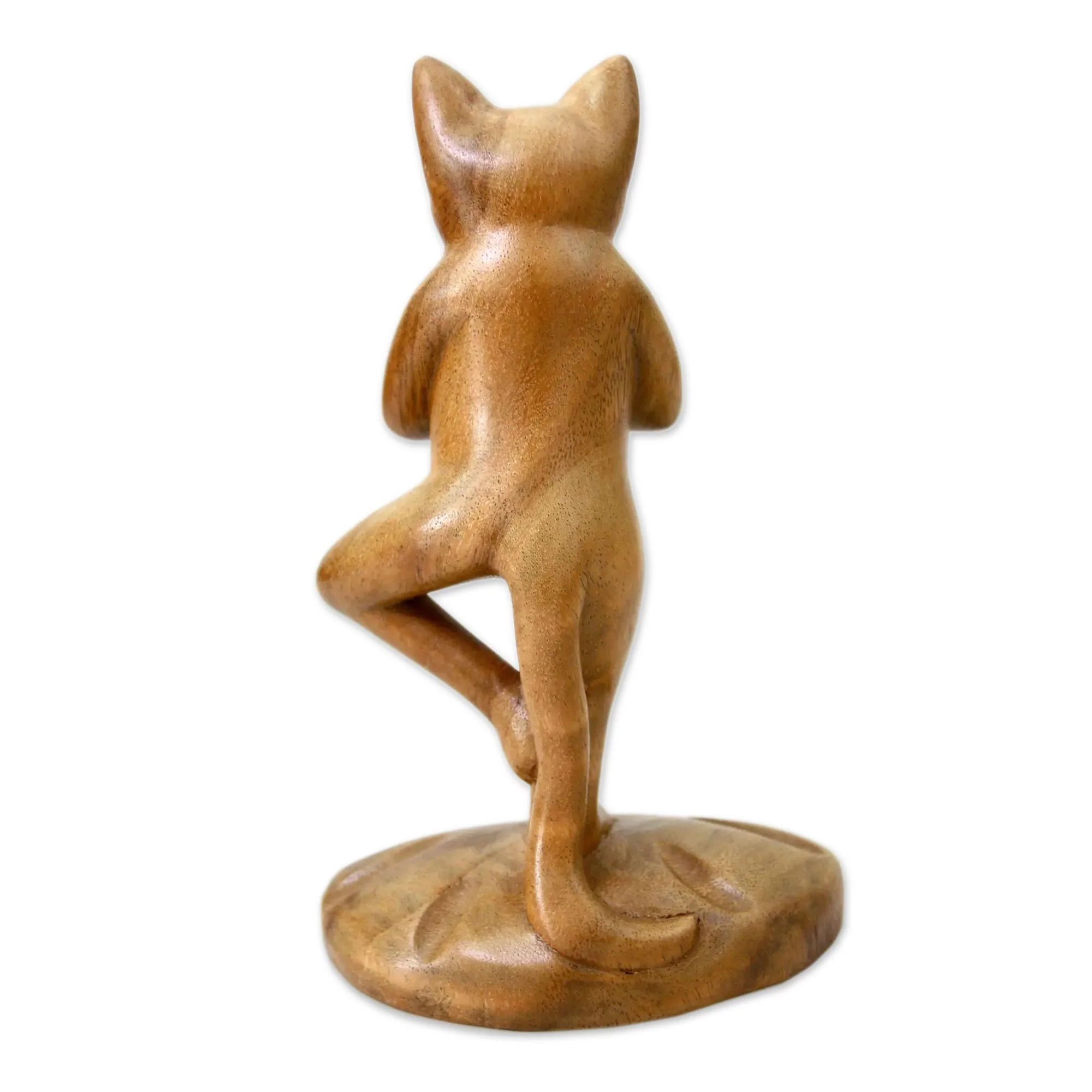 Tree Pose Yoga Cat Original Wood Statuette - Image 4