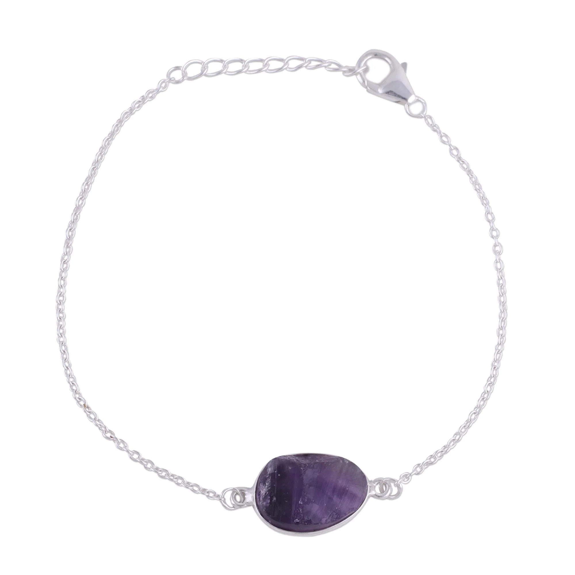 Trendy Egg Amethyst and Sterling Silver Pendant Bracelet from India - Image 2