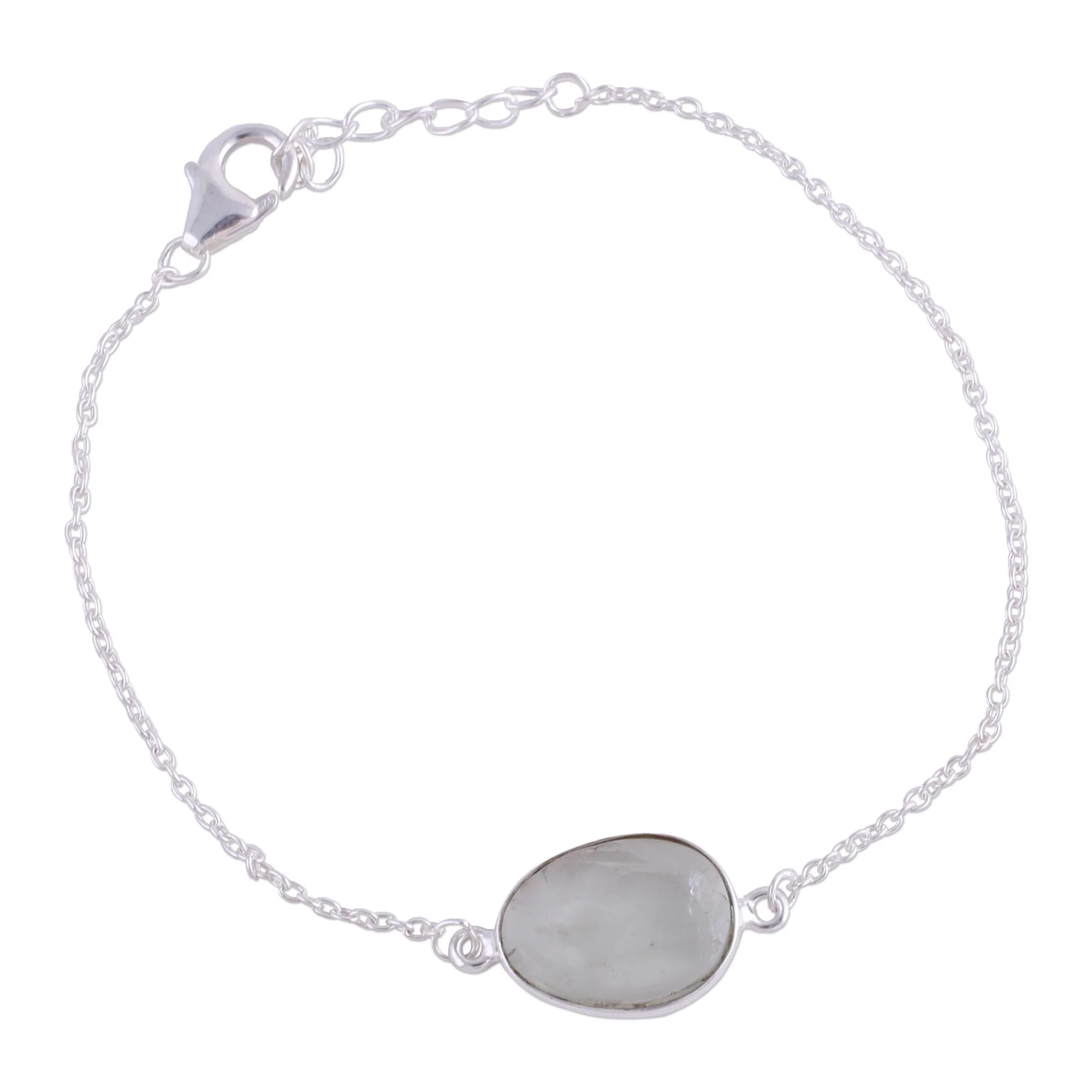 Trendy Egg Prasiolite and Sterling Silver Pendant Bracelet from India - Image 2
