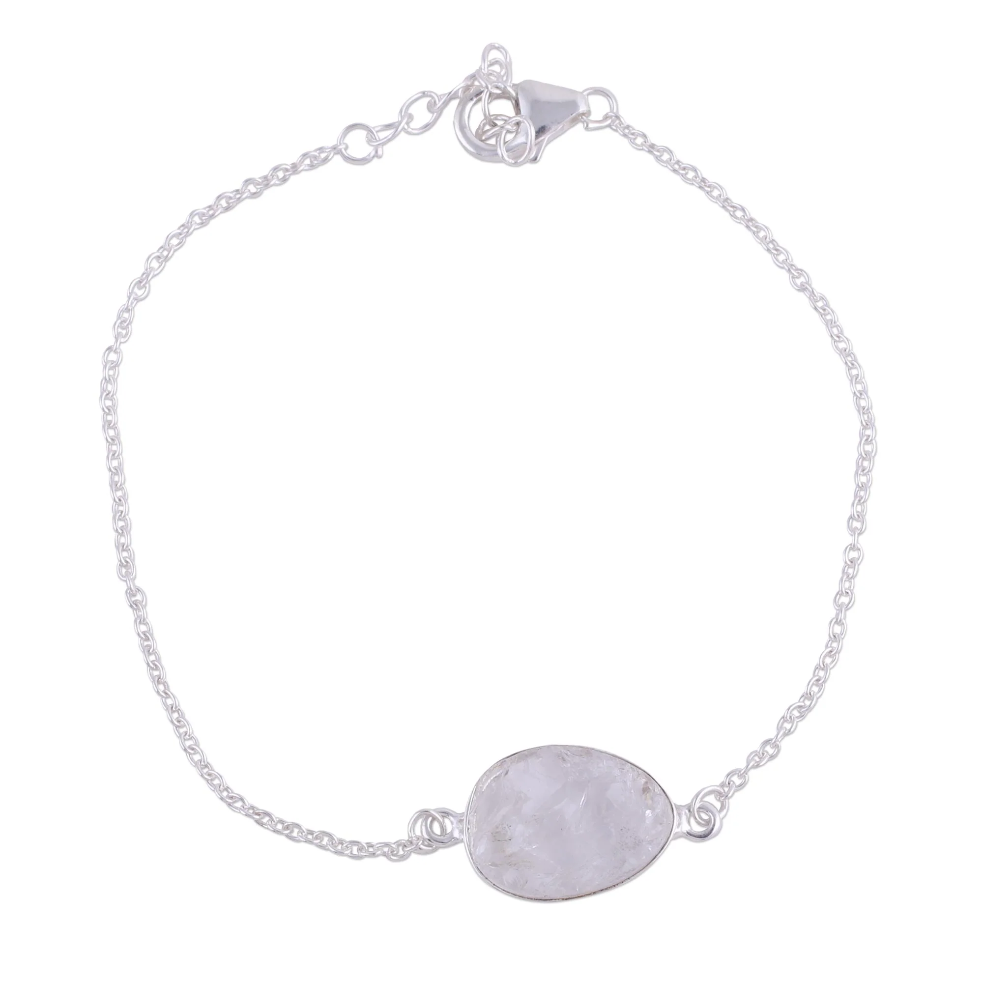 Trendy Egg Quartz and Sterling Silver Pendant Bracelet from India - Image 2