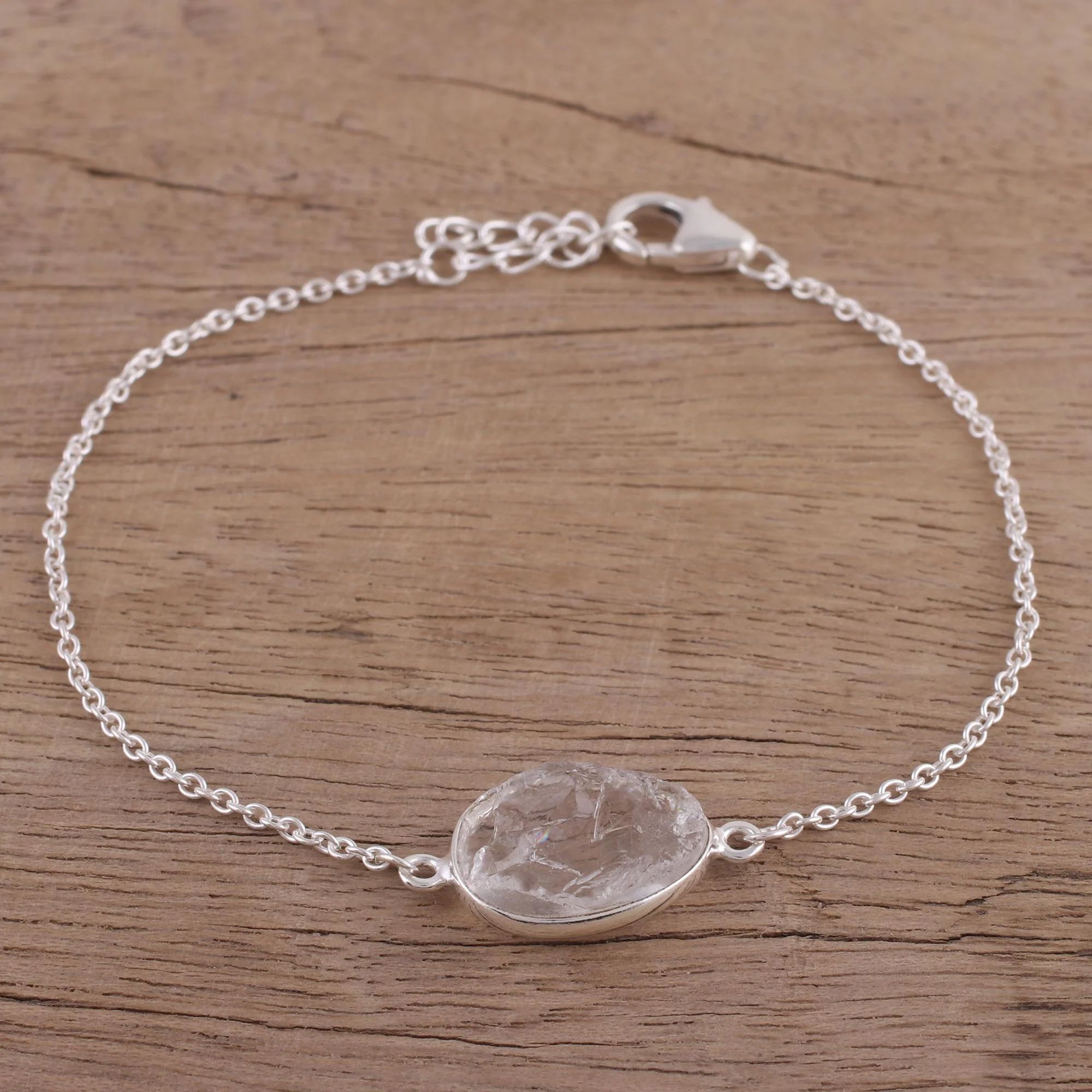 Trendy Egg Quartz and Sterling Silver Pendant Bracelet from India - Image 3