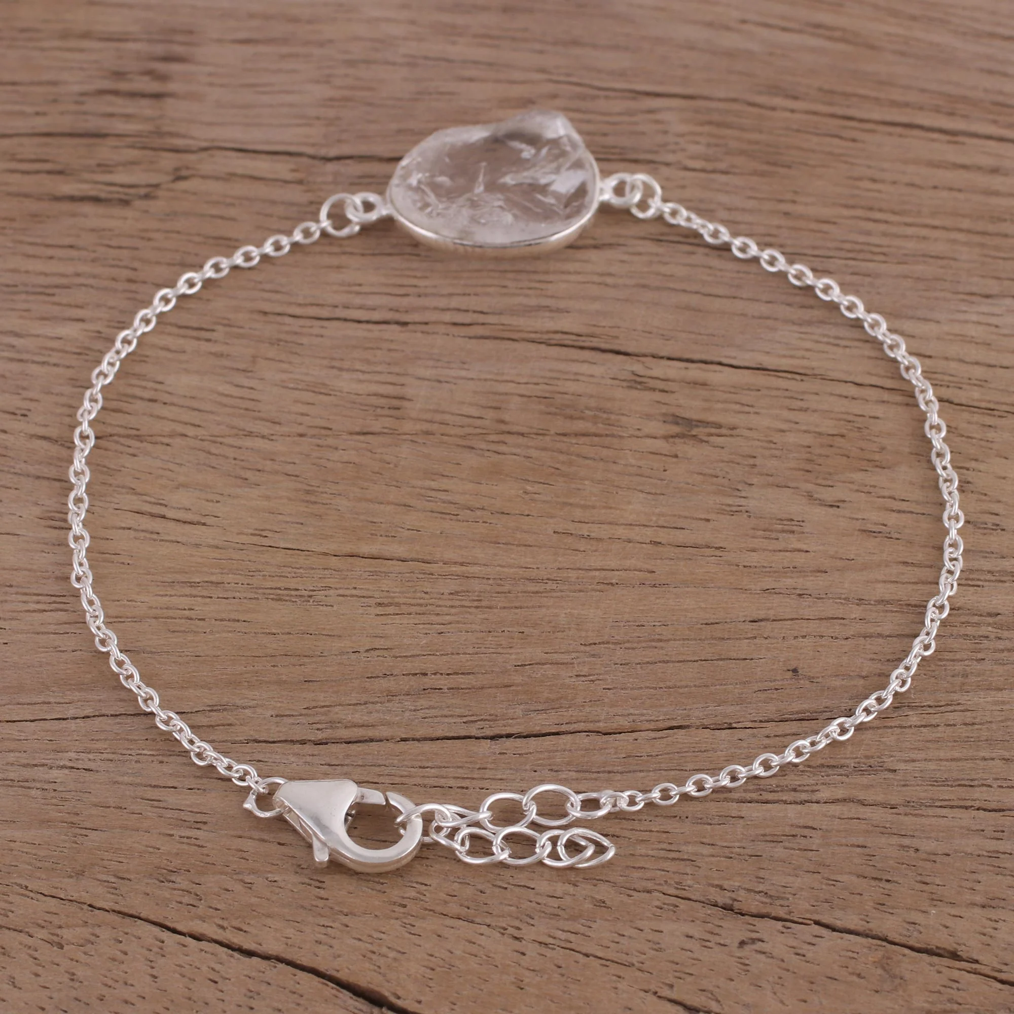 Trendy Egg Quartz and Sterling Silver Pendant Bracelet from India - Image 4