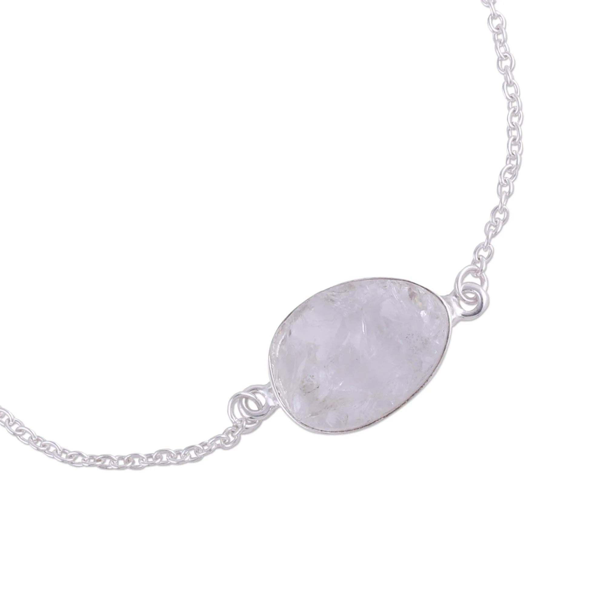Trendy Egg Quartz and Sterling Silver Pendant Bracelet from India - Image 5