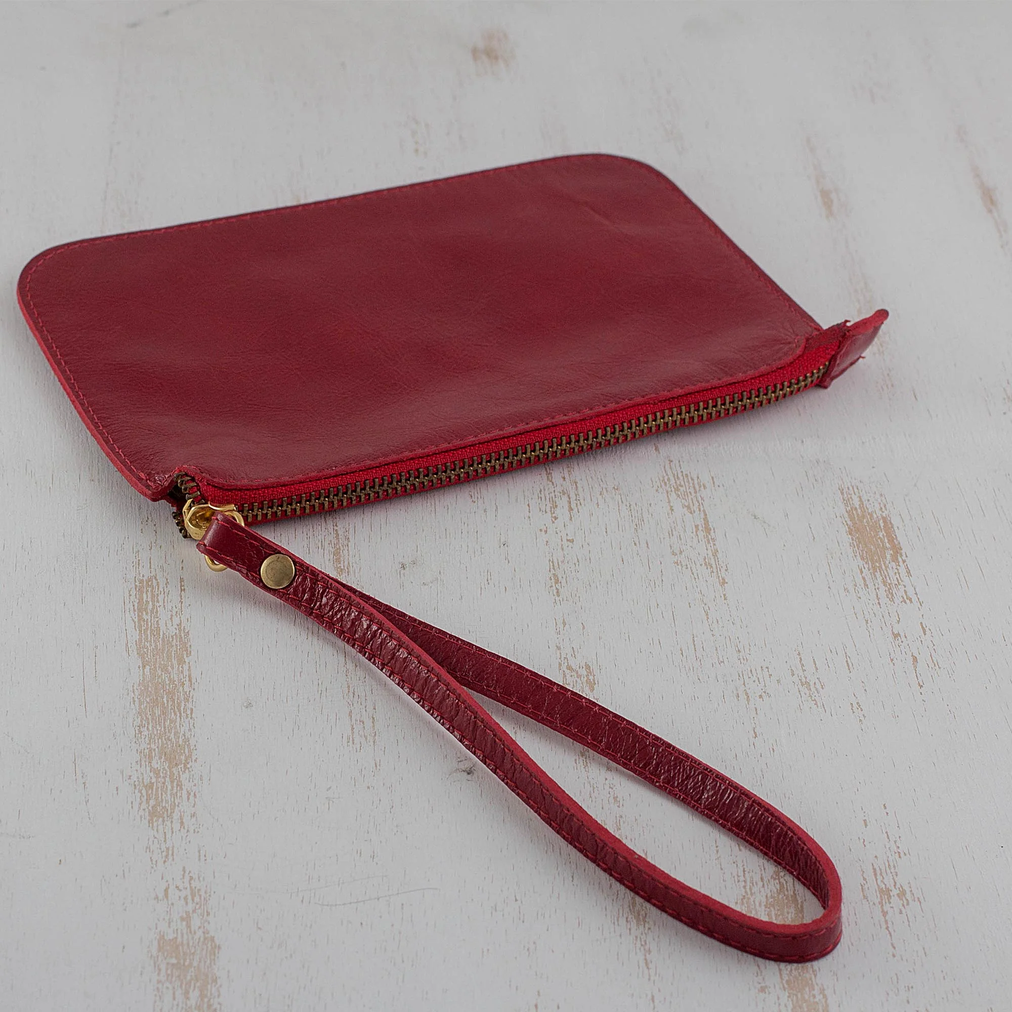 Trendy Fashion in Cherry Handmade Cherry Leather Wristlet from Brazil - Image 3