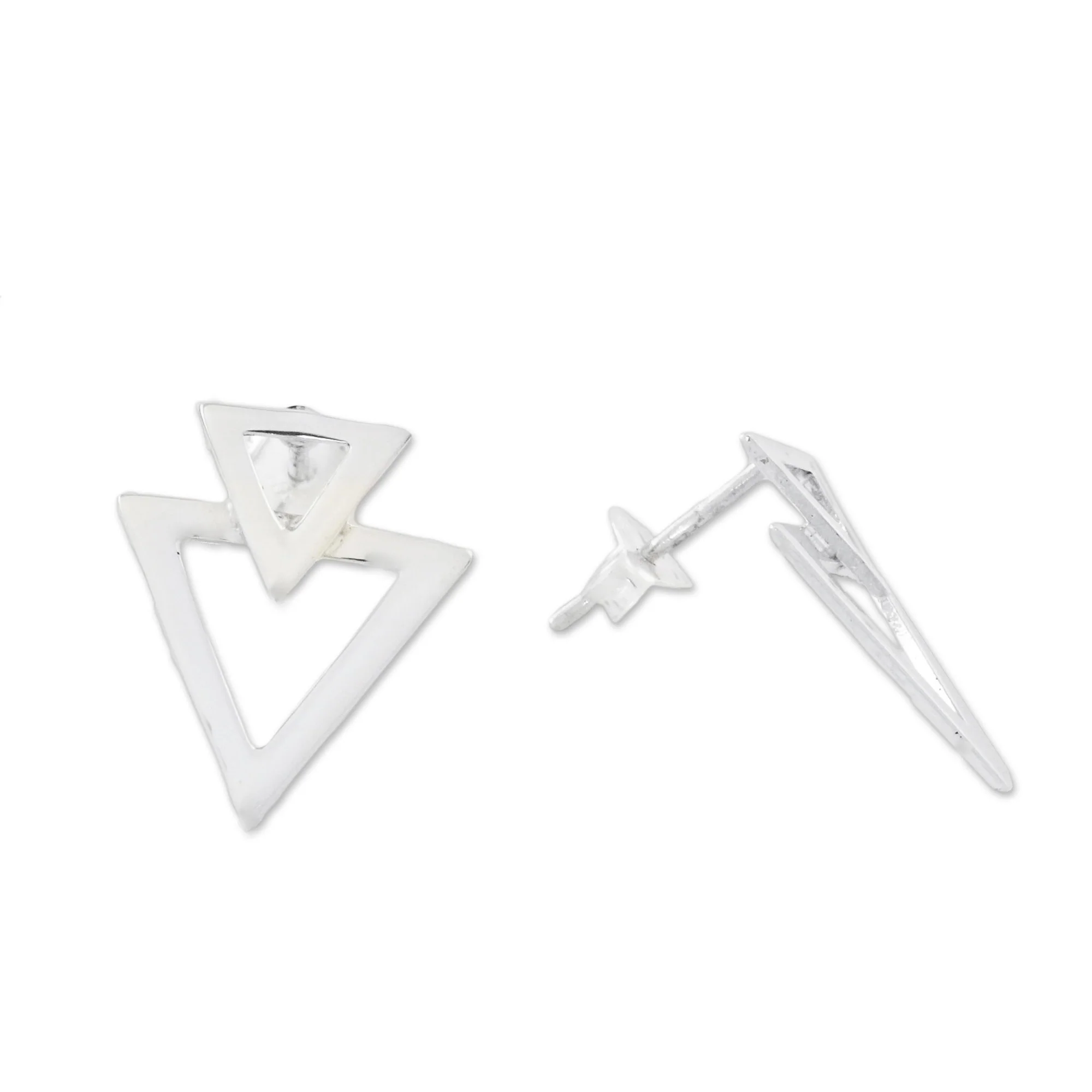 Trendy Triangles Sterling Silver Triangles Button Earrings from Thailand - Image 5