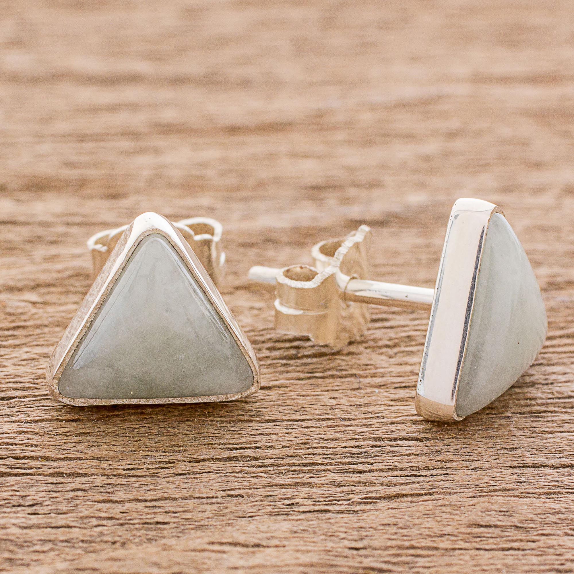 Triangle Allure Jade and Sterling Silver Triangle Stud Earrings - Image 3