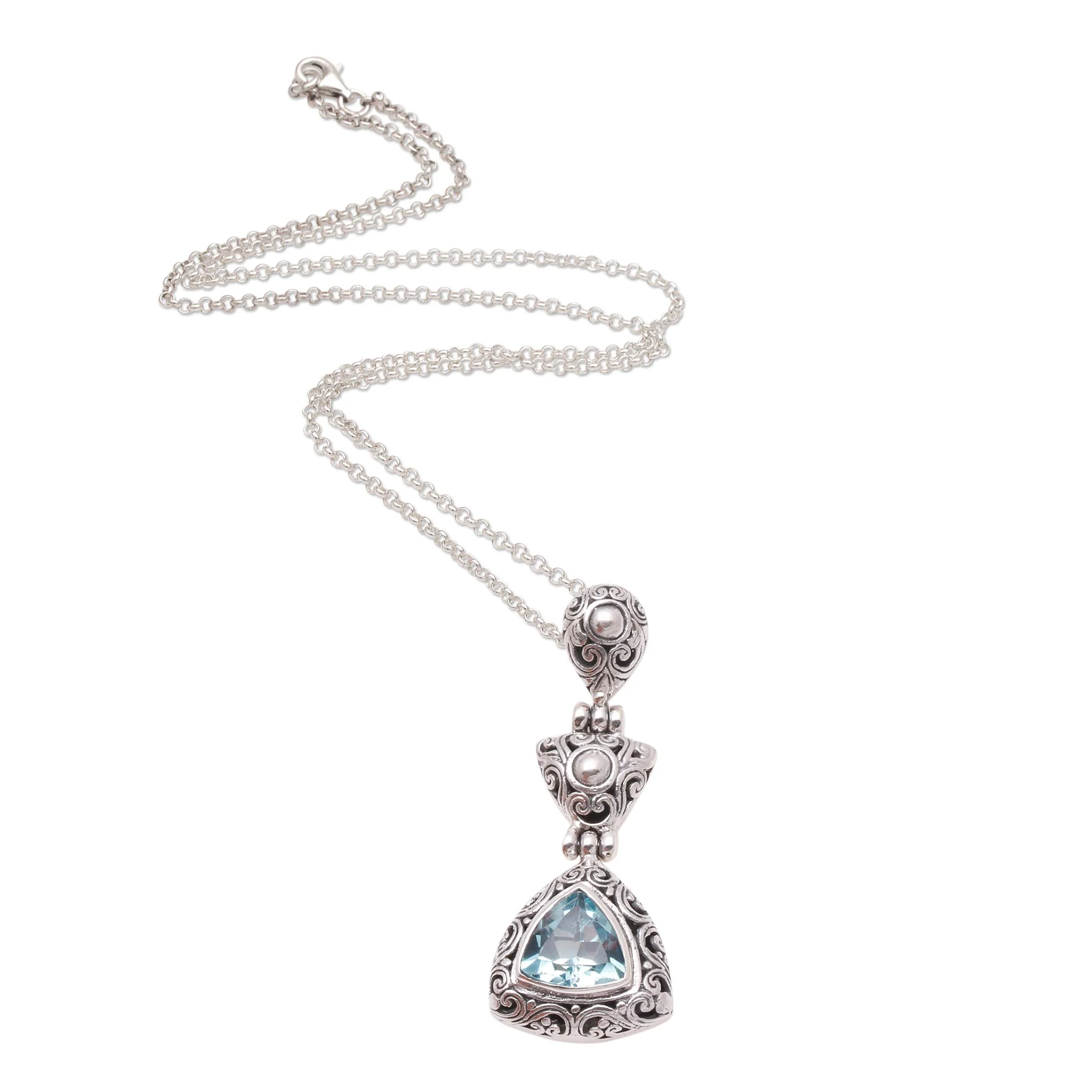 Triangle of Swirls Triangular Blue Topaz Pendant Necklace from Bali - Image 2