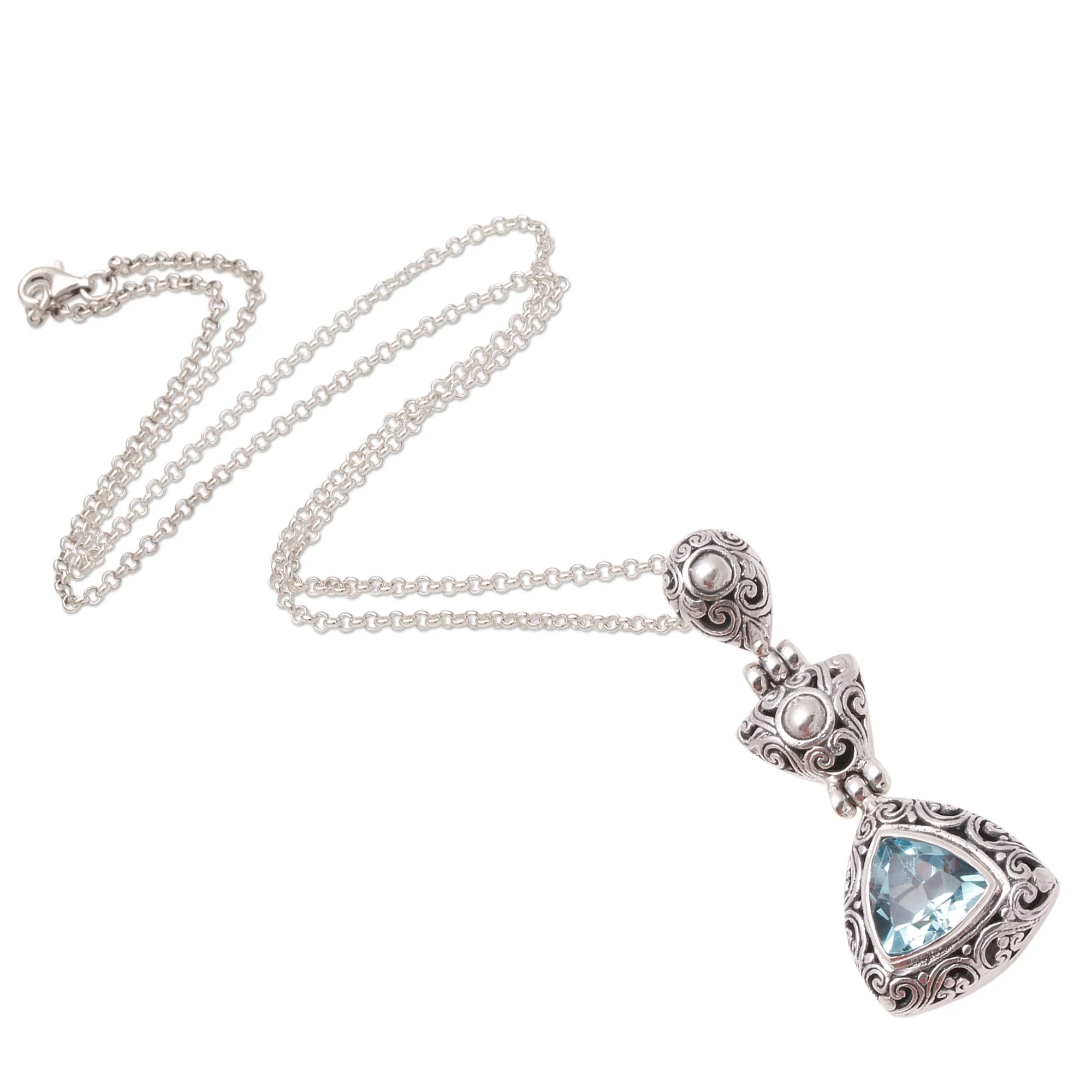 Triangle of Swirls Triangular Blue Topaz Pendant Necklace from Bali - Image 3