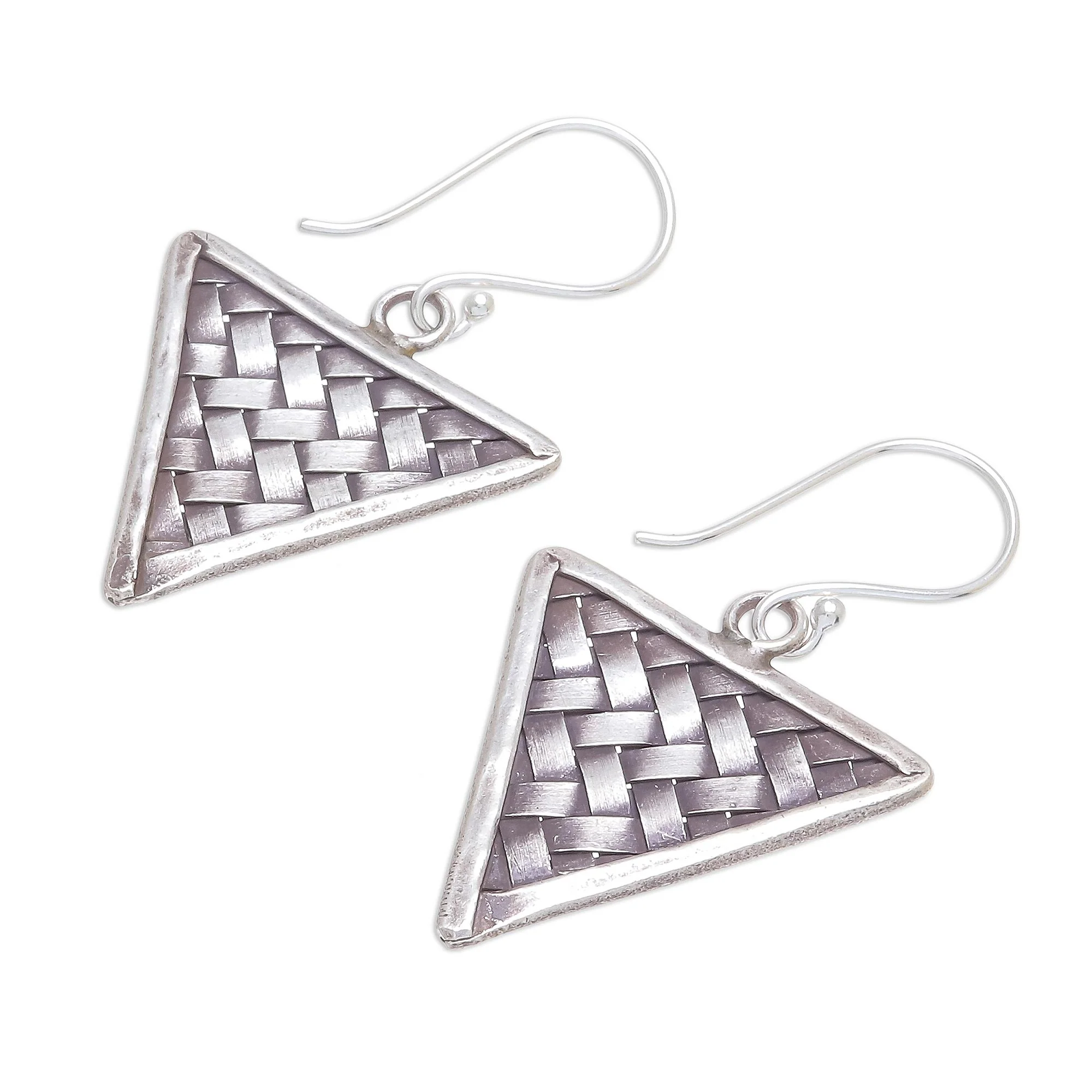 Triangle Weave Weave Motif Karen Silver Dangle Earrings from Thailand - Image 2