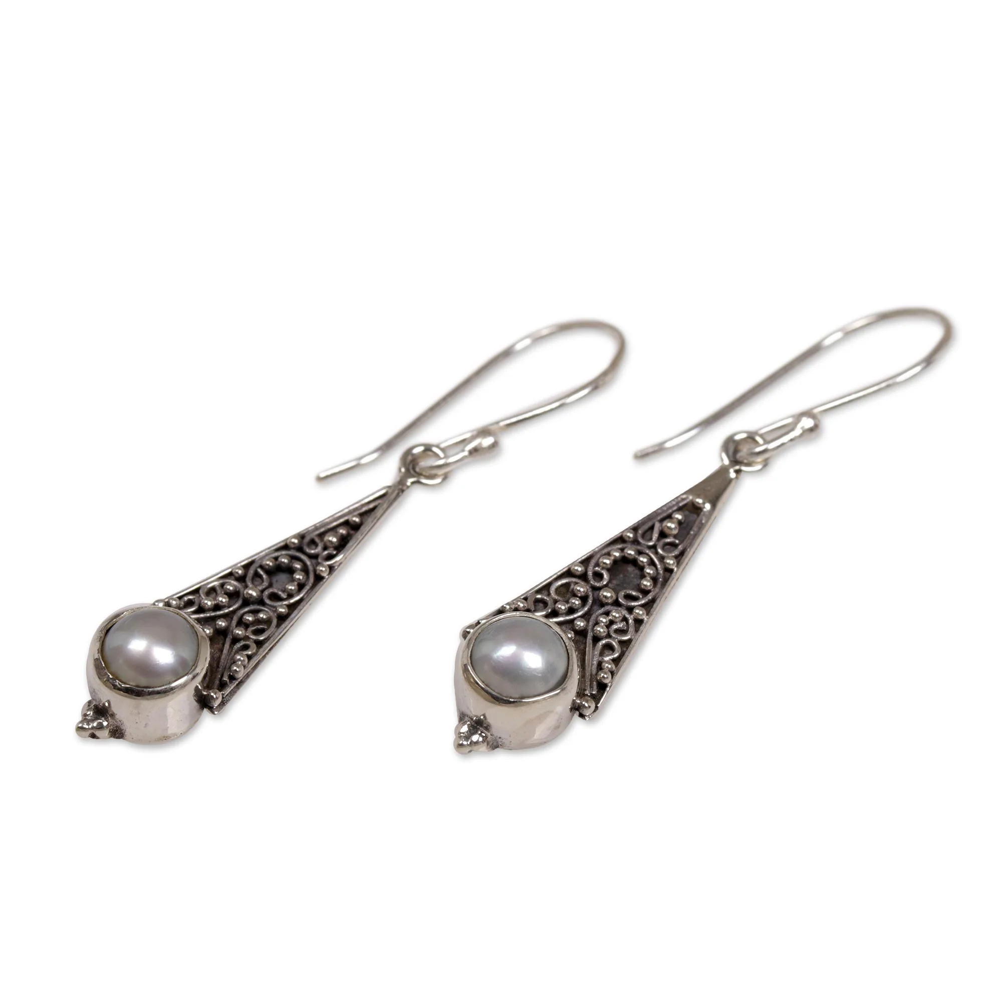 Triangular Moons Cultured Mabe Pearl Dangle Earrings Crafted in Bali - Image 5