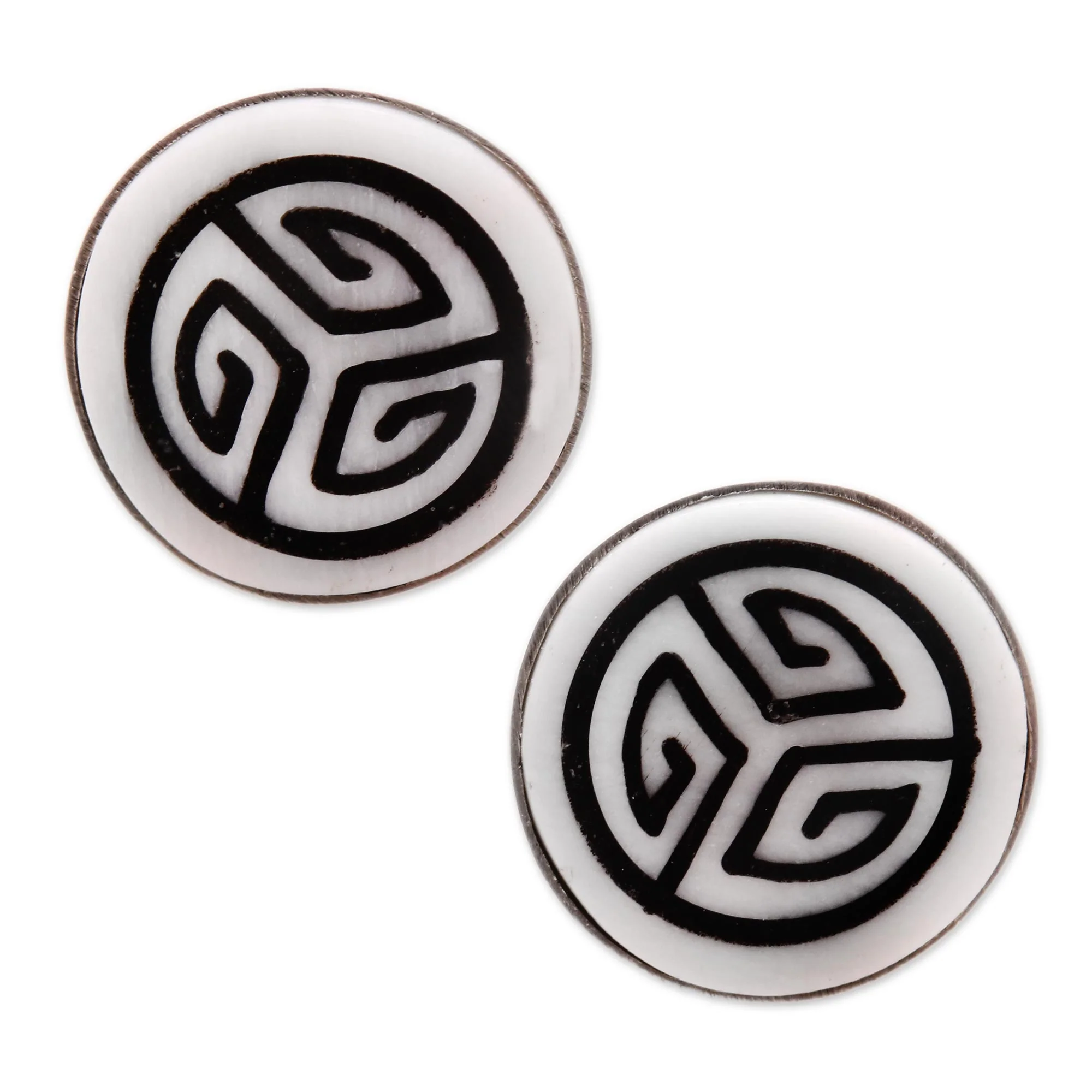 Tribal Maze Bone Stud Earrings with Tribal Motifs from Bali - Image 2
