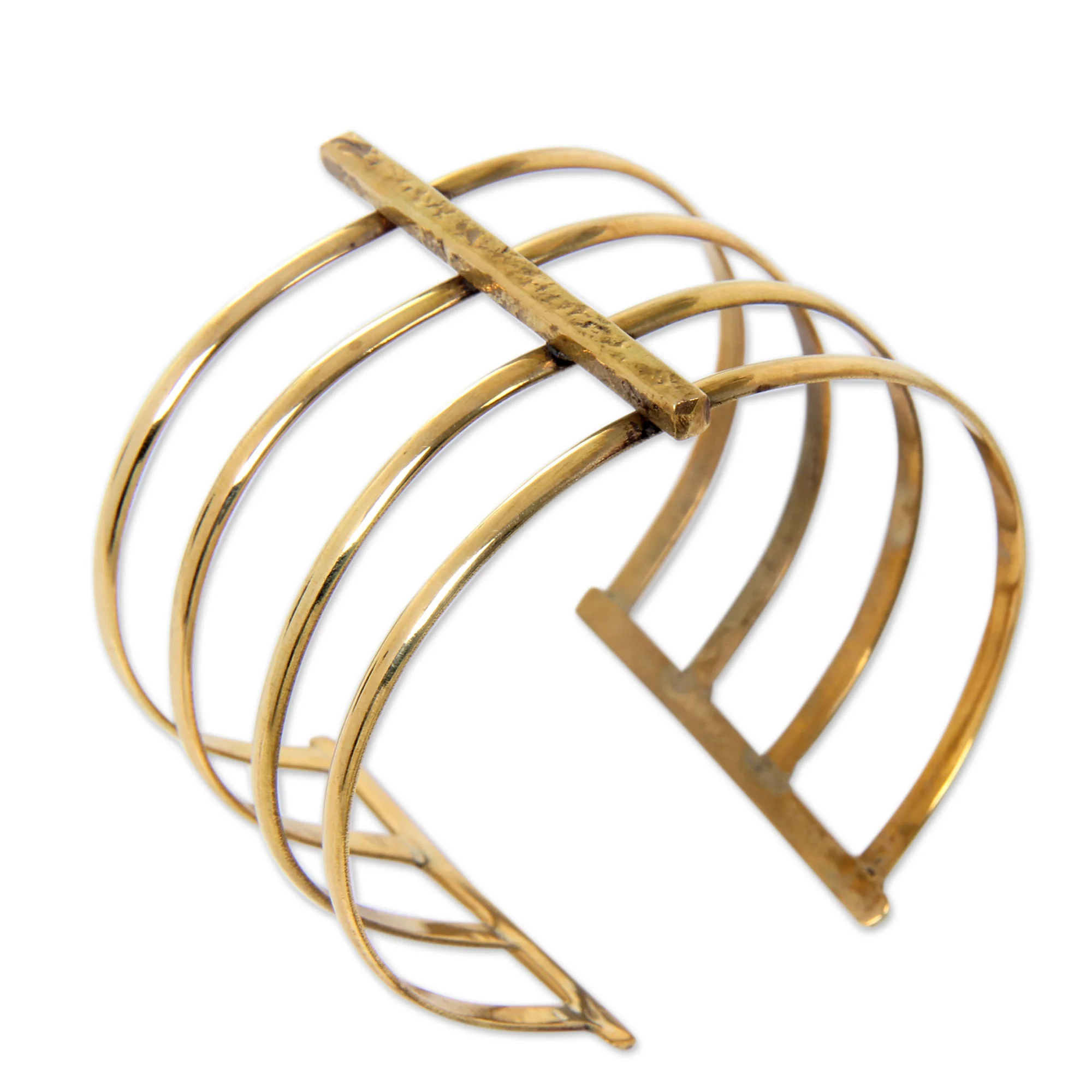Tribal Urban Wide Cuff Bracelet Crafted by Hand of Brass in Bali - Image 3
