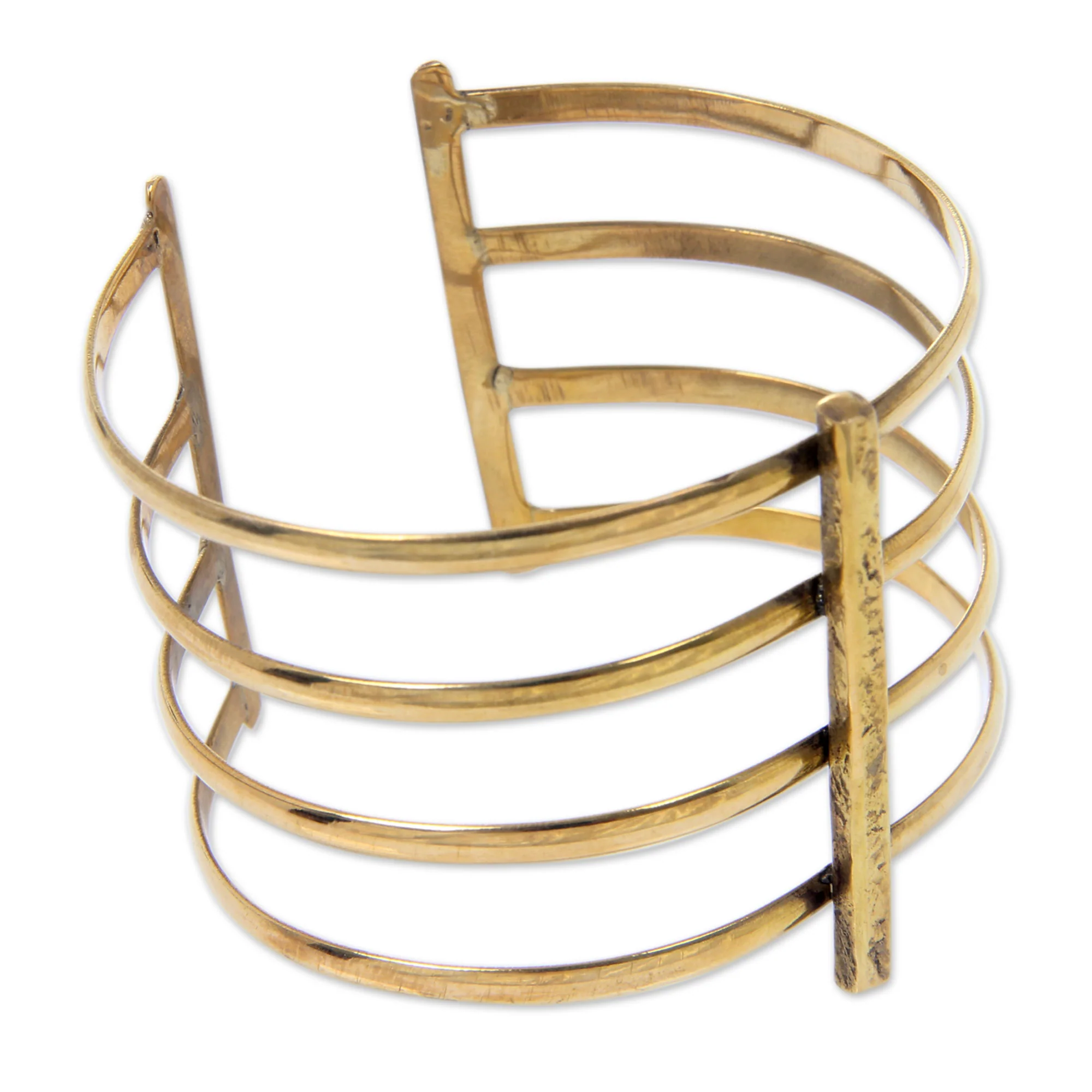Tribal Urban Wide Cuff Bracelet Crafted by Hand of Brass in Bali - Image 4