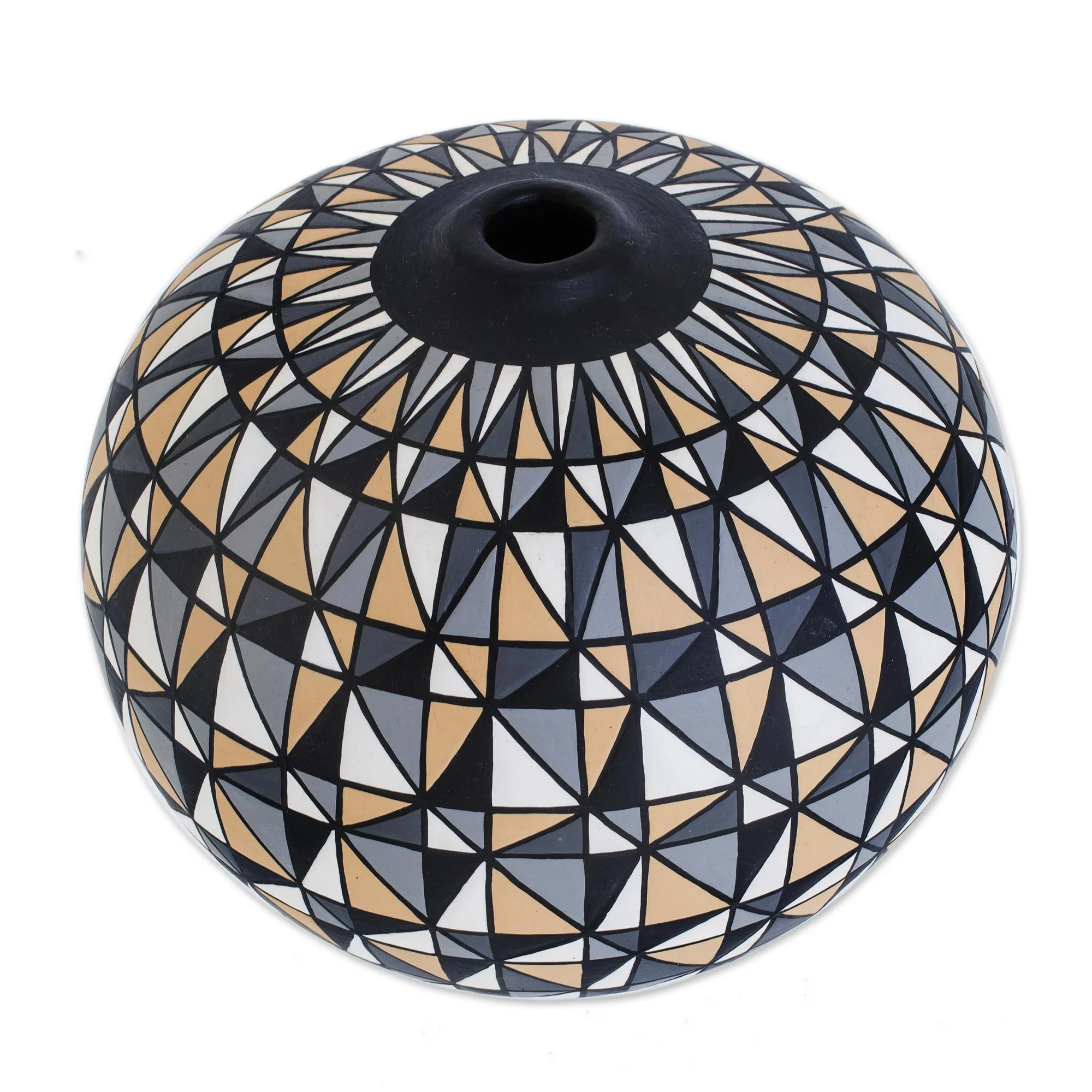 Tricolor Elegance Hand-Painted Geometric Ceramic Decorative Vase - Image 3