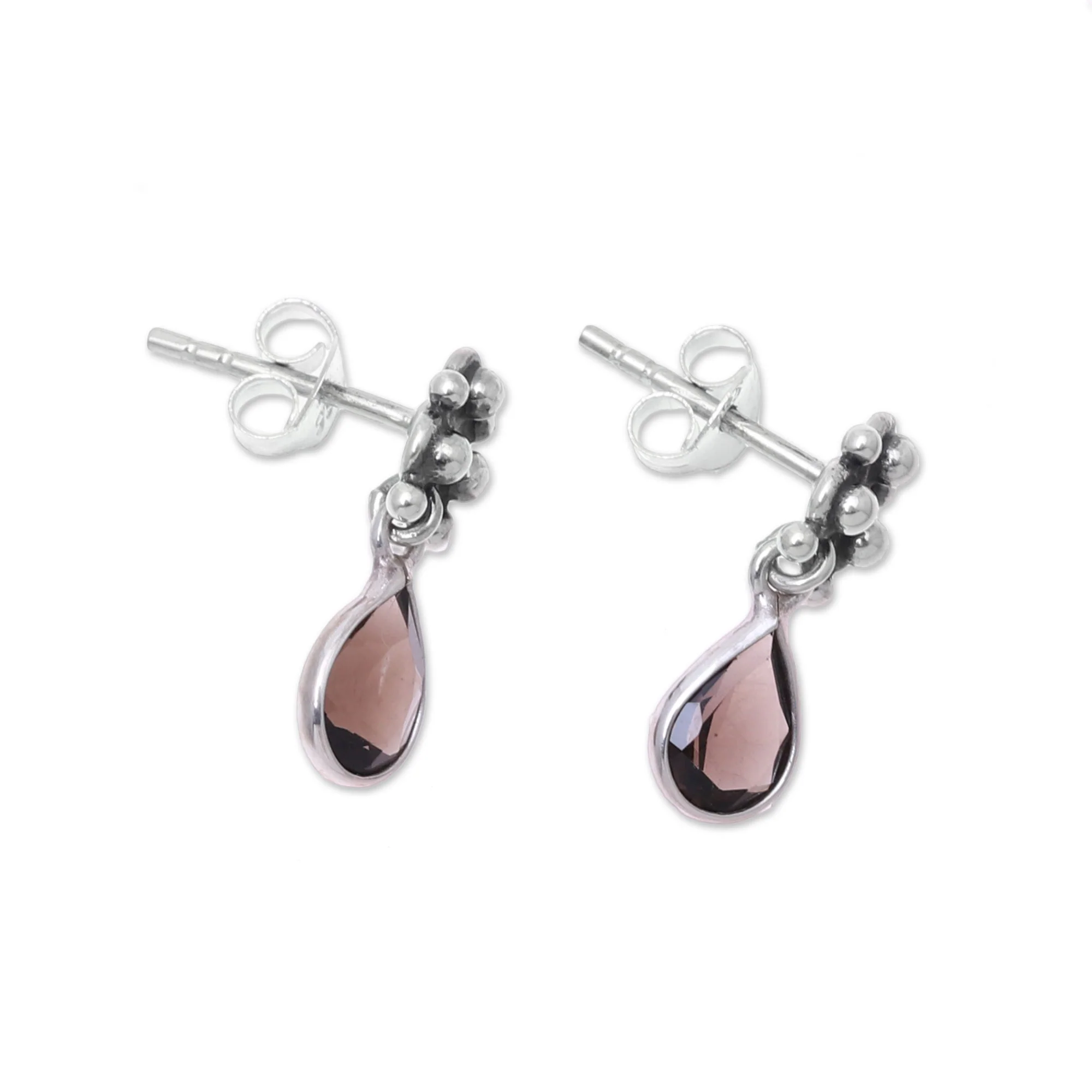 Trinity Glitter Sterling Silver and Smoky Quartz Dotted Dangle Earrings - Image 4