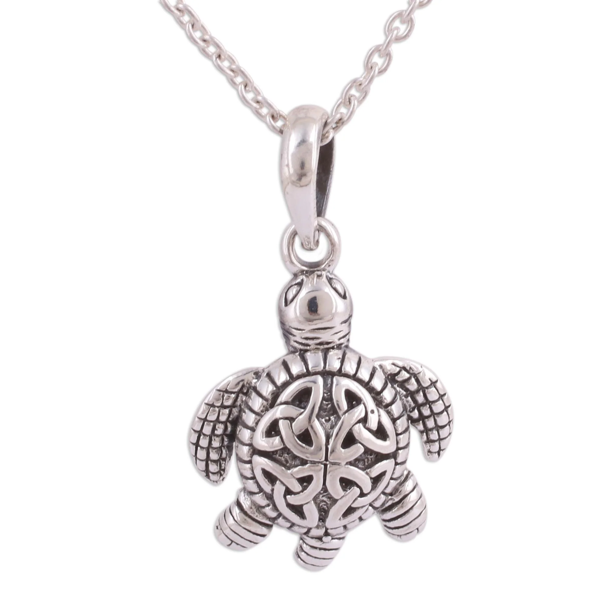 Trinity Turtle Sterling Silver Celtic Trinity Knot Turtle Pendant Necklace - Image 2