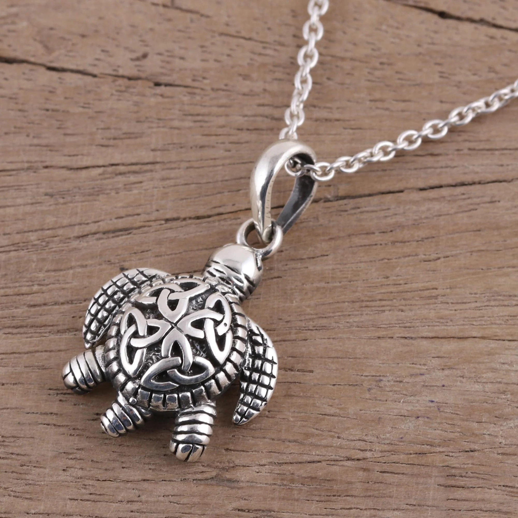 Trinity Turtle Sterling Silver Celtic Trinity Knot Turtle Pendant Necklace - Image 3