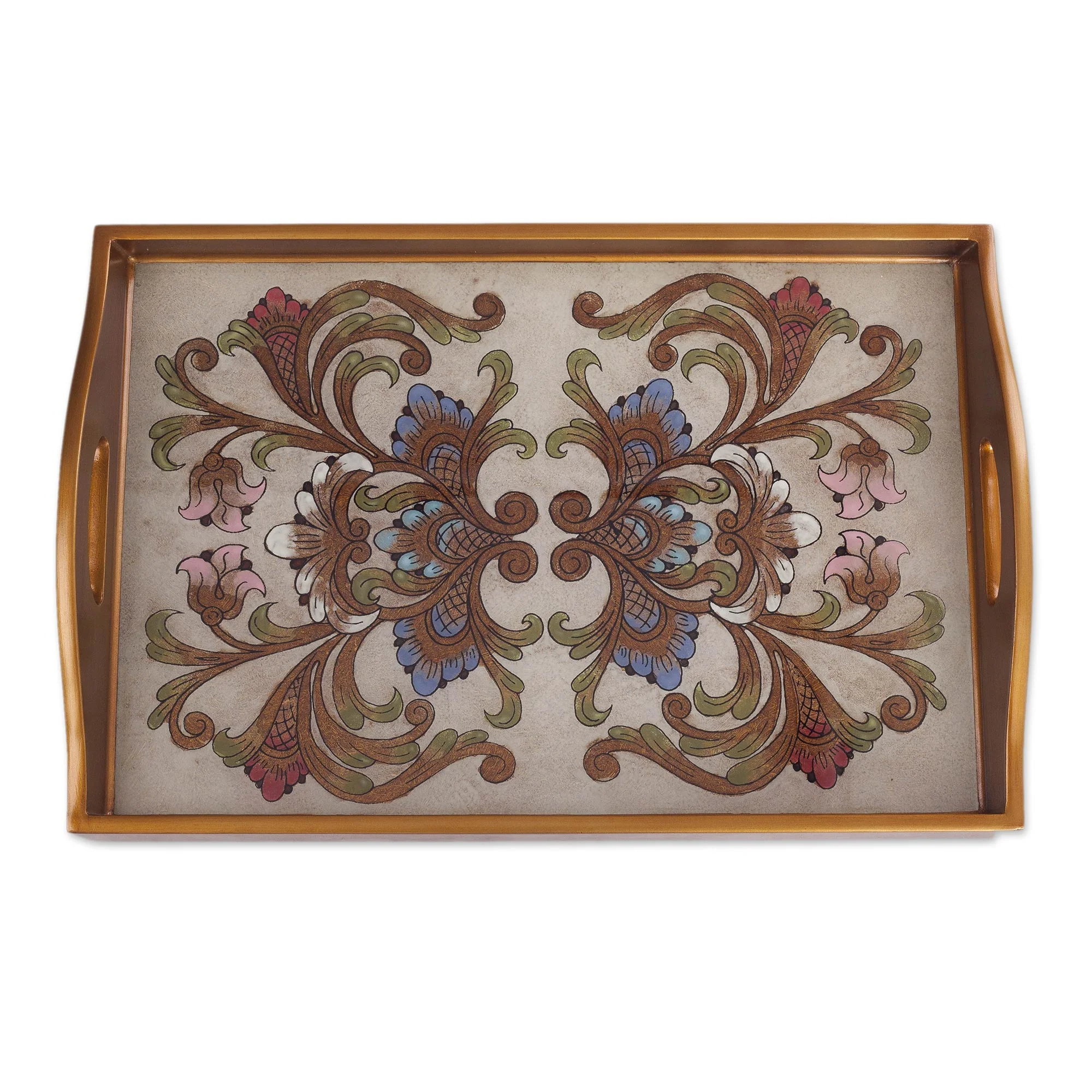 Tropical Arrangement Handmade Reverse Painted Glass Tray from Peru - Image 2