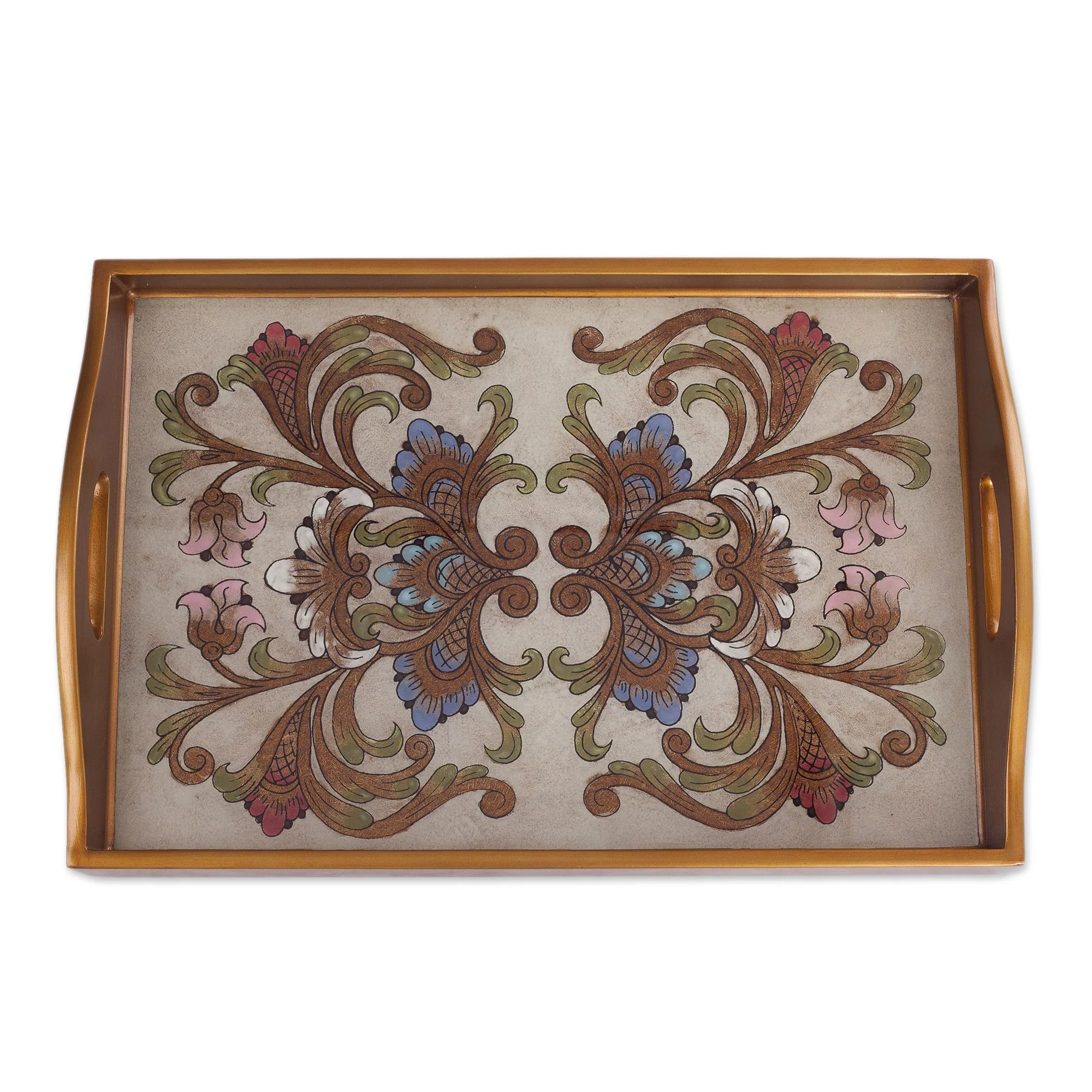 Tropical Arrangement Handmade Reverse Painted Glass Tray from Peru - Image 4