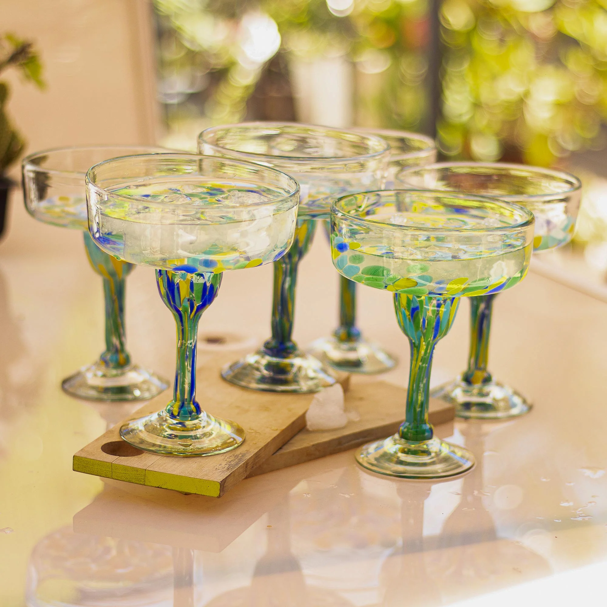 Tropical Confetti Colorful Recycled Glass Margarita Glasses (Set of 6) - Image 3