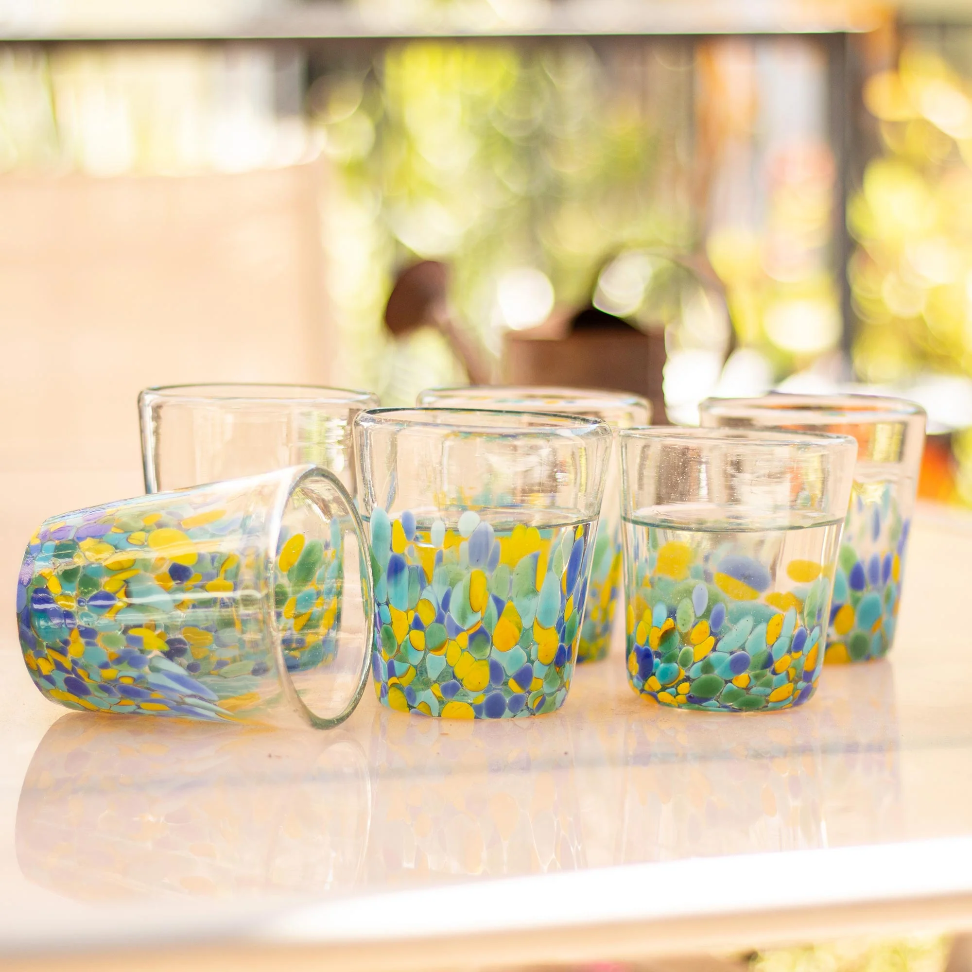 Tropical Confetti Colorful Recycled Glass Rocks Glasses (11 Oz., Set of 6) - Image 3