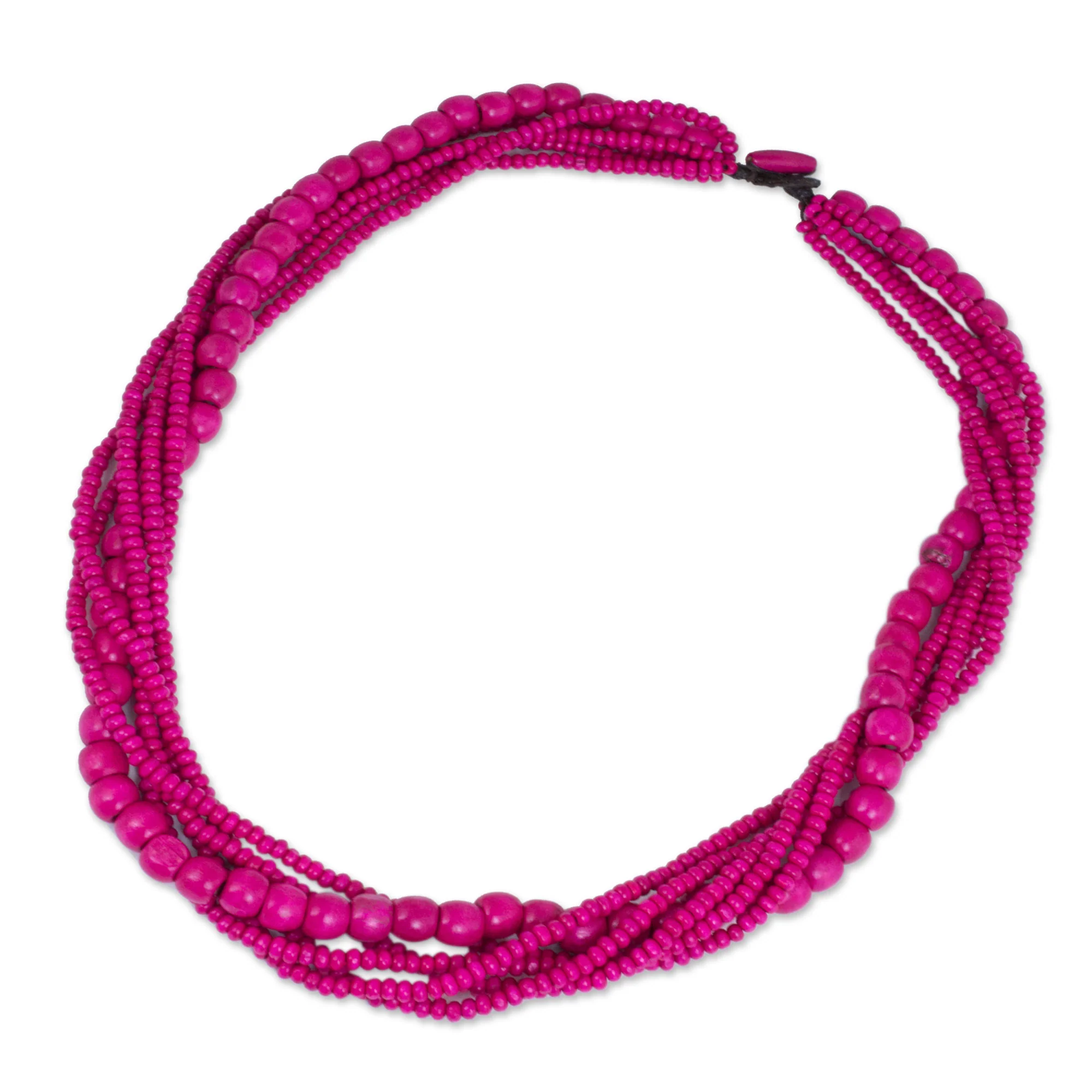 Tropical Dance Fair Trade Long Wood Beaded Hot Pink Strand Necklace - Image 3