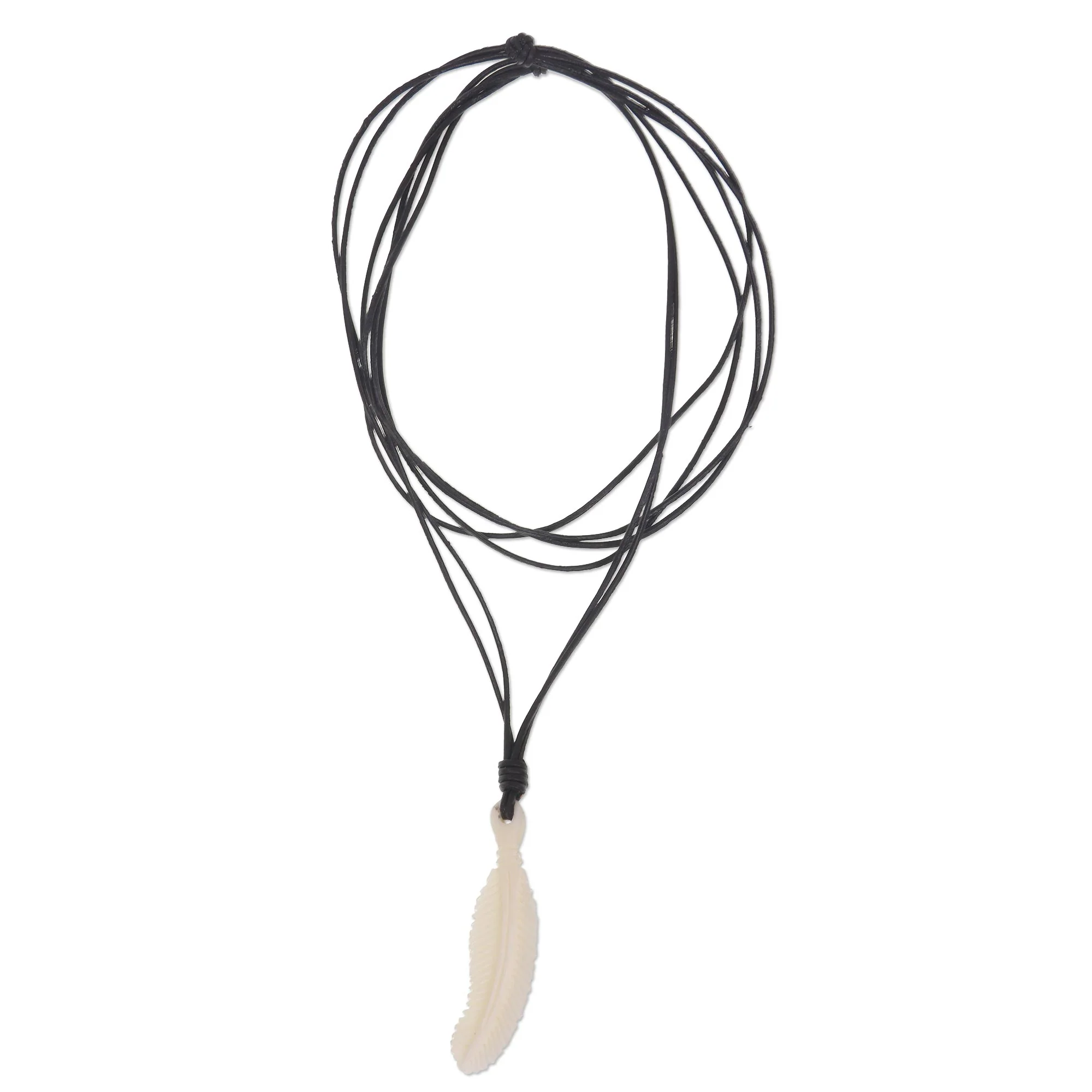 Tropical Palm Artisan Crafted Leather and Bone Palm Leaf Pendant Necklace - Image 2