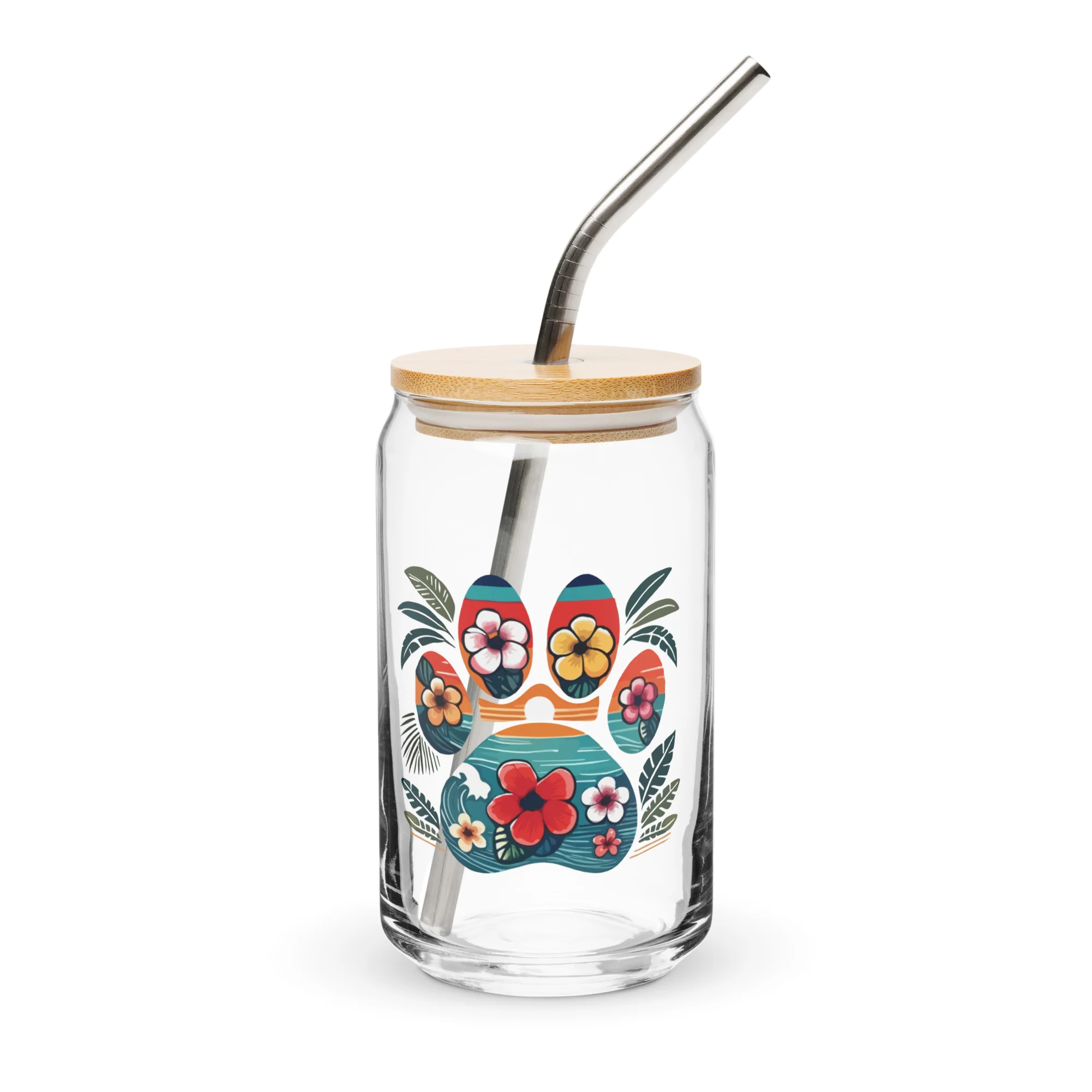 Tropical Paw Print Glass