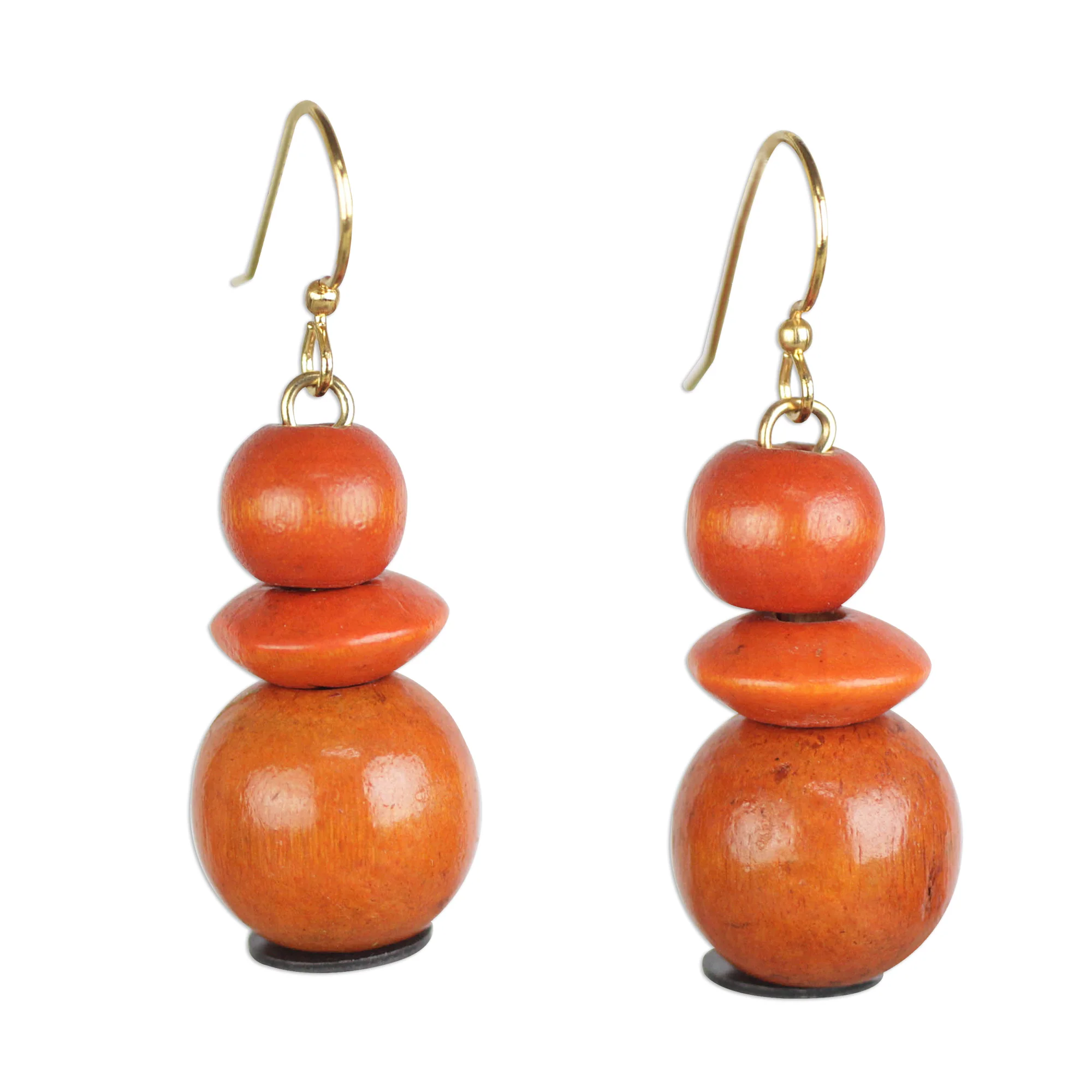 Tropical Sunset Orange Sese Wood and Recycled Plastic Dangle Earrings - Image 2
