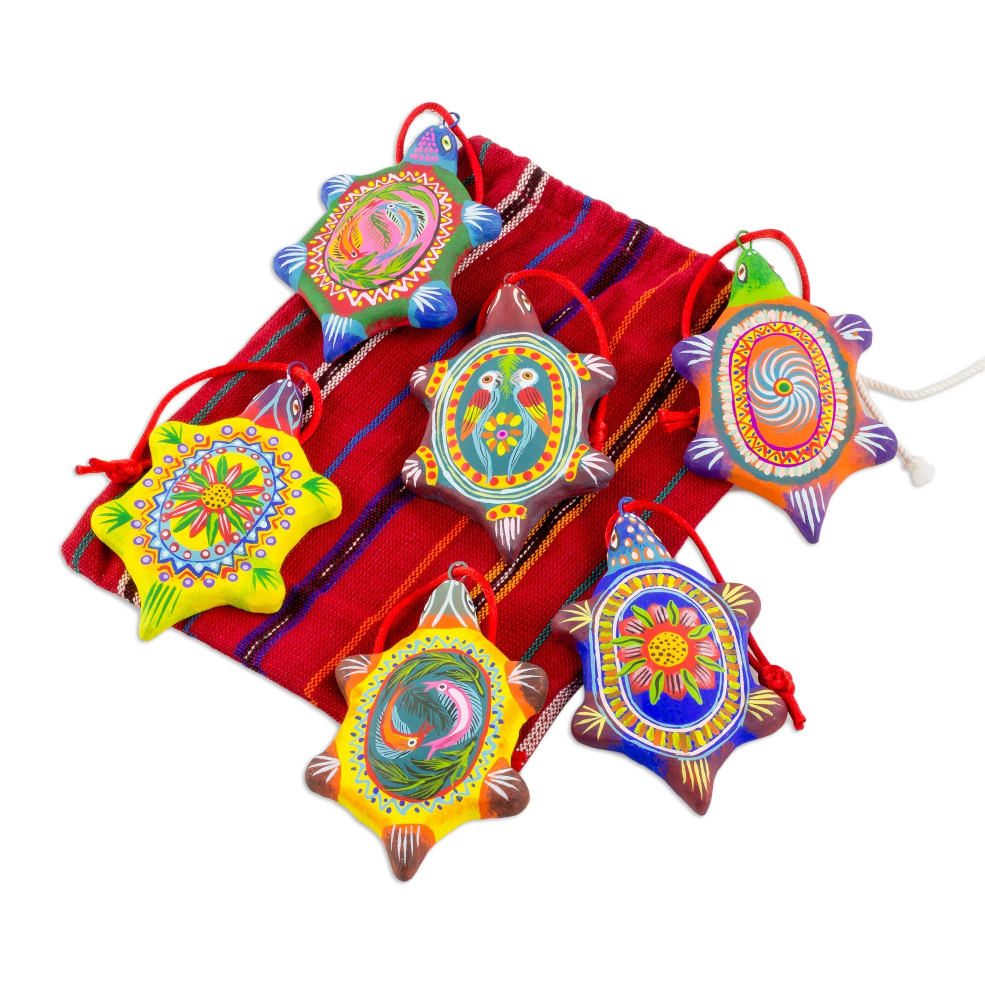 Tropical Turtles Handcrafted Guatemalan Ceramic Turtle Ornaments (Set of 6) - Image 4