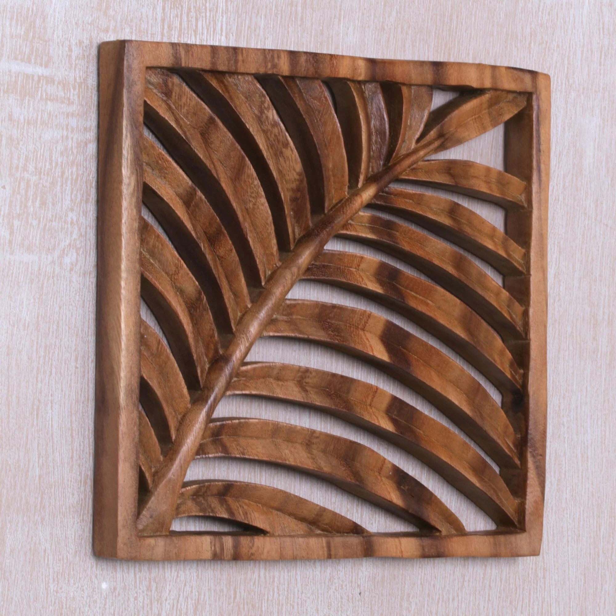 Tropical Vibes Hand Carved Suar Wood Wall Relief Panel from Indonesia - Image 3