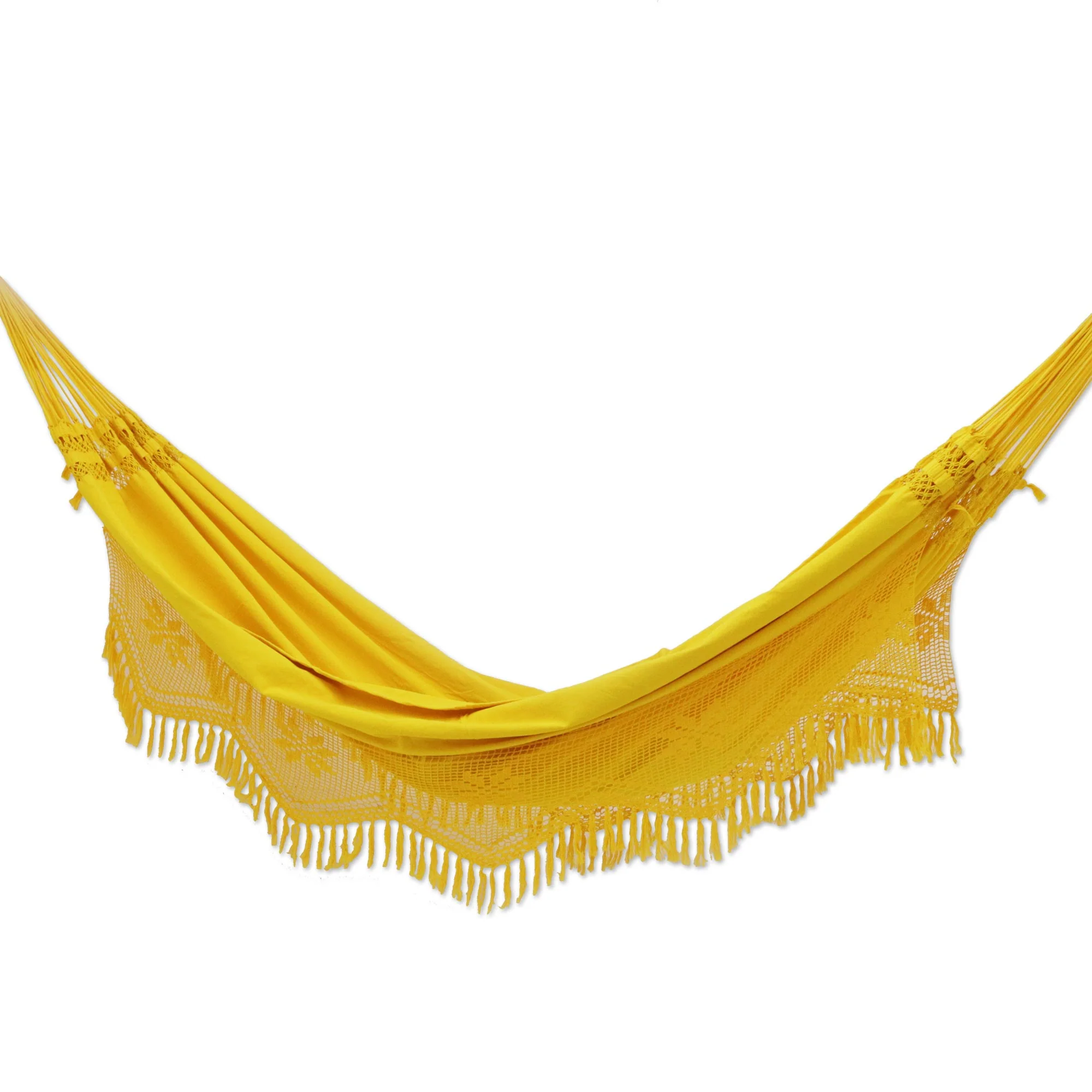 Tropical Yellow Handwoven Maize Yellow Cotton Hammock from Brazil (Double) - Image 2