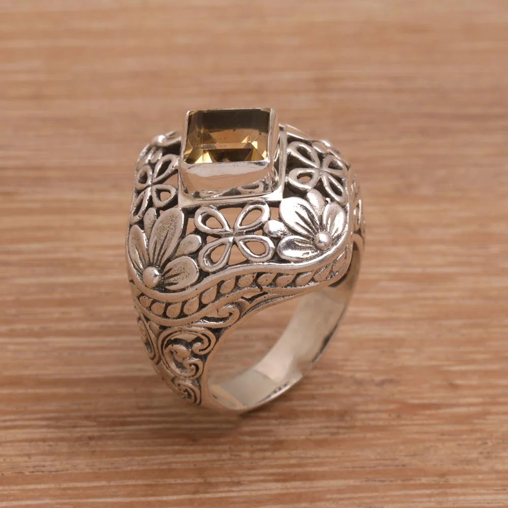 True Colors Two Carat Citrine and Silver Floral Cocktail Ring - Image 3
