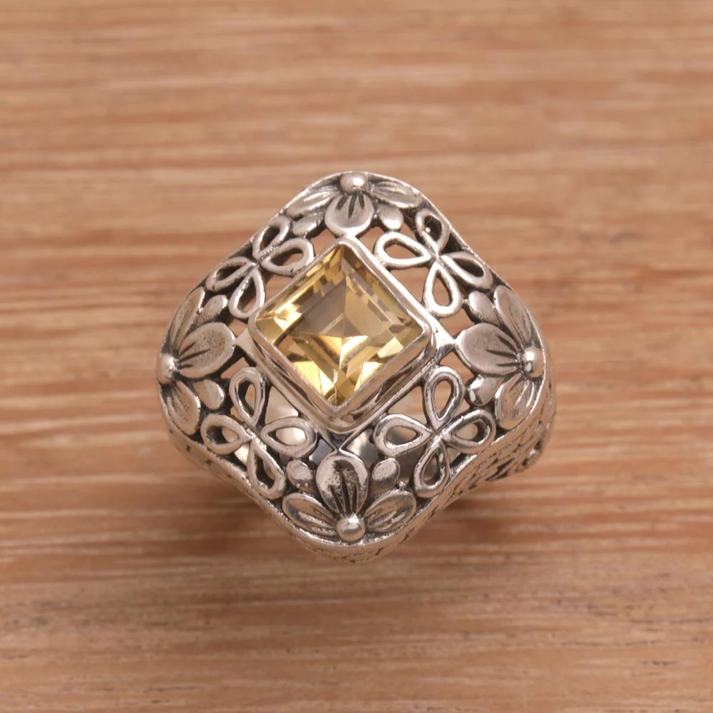True Colors Two Carat Citrine and Silver Floral Cocktail Ring - Image 4