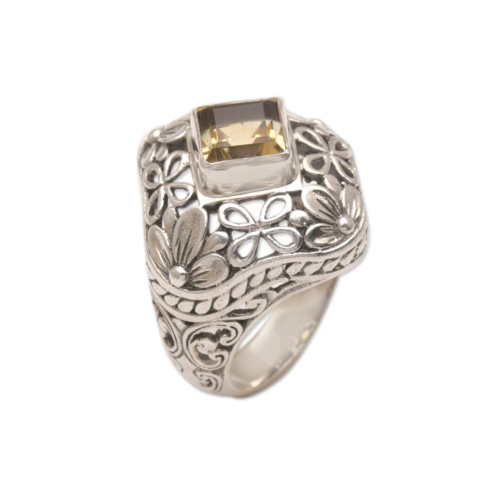 True Colors Two Carat Citrine and Silver Floral Cocktail Ring - Image 5