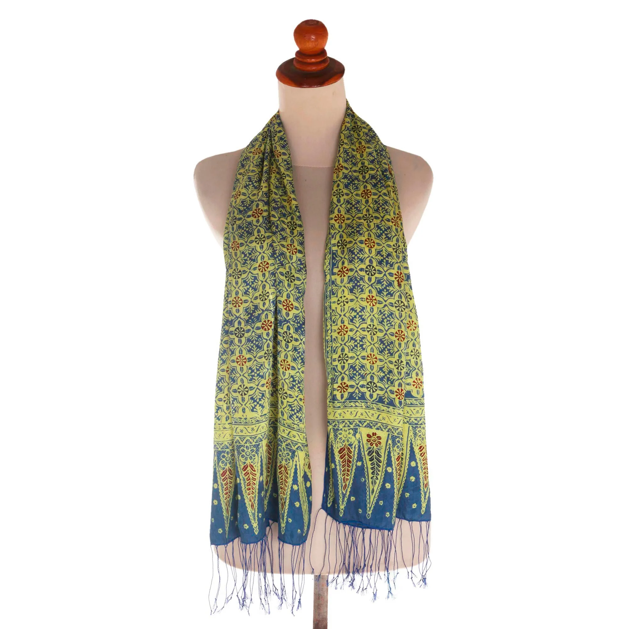 Truntum World In Chartreuse Batik Silk Scarf - Image 4