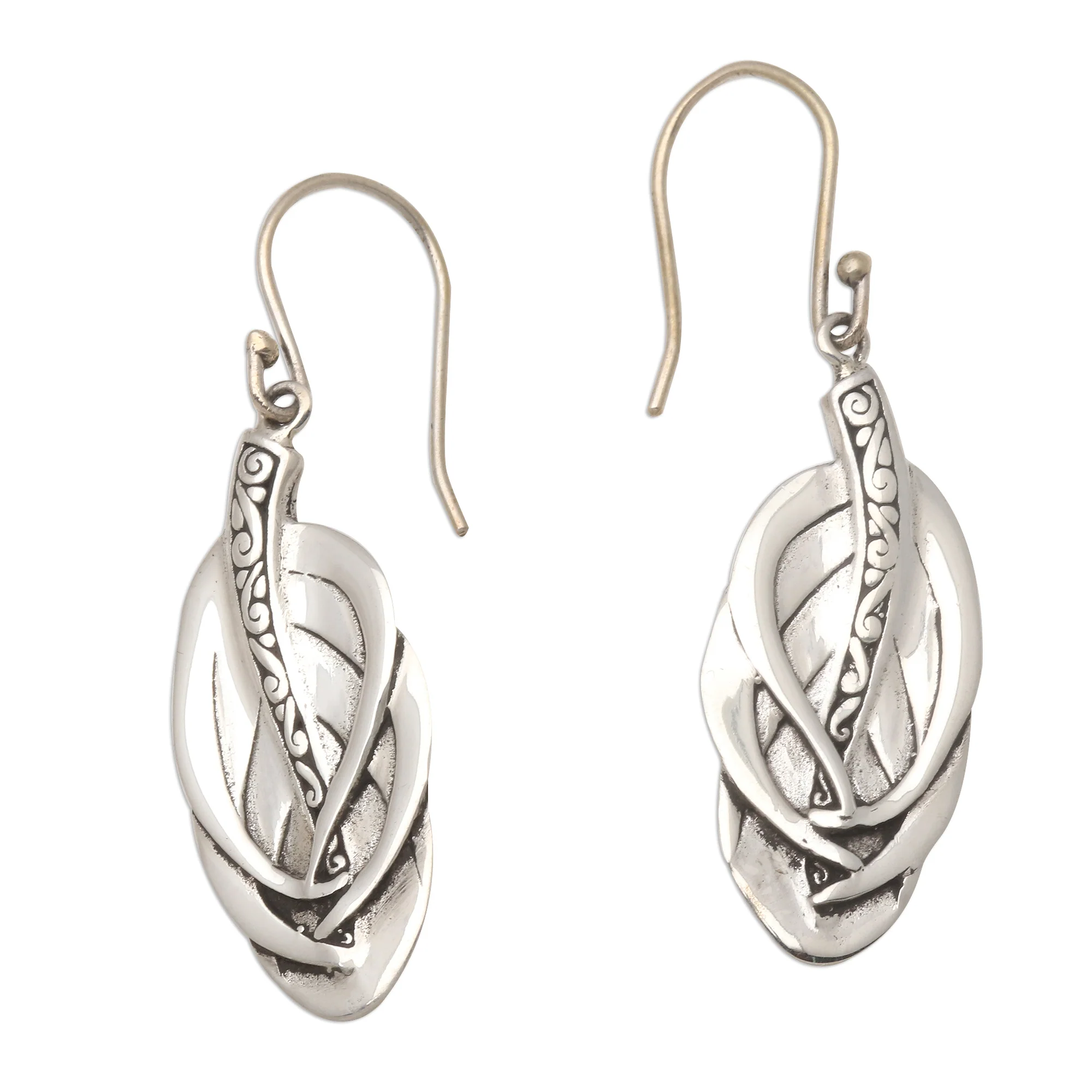 Tufted Feathers Feather-Shaped Sterling Silver Dangle Earrings from Bali - Image 2