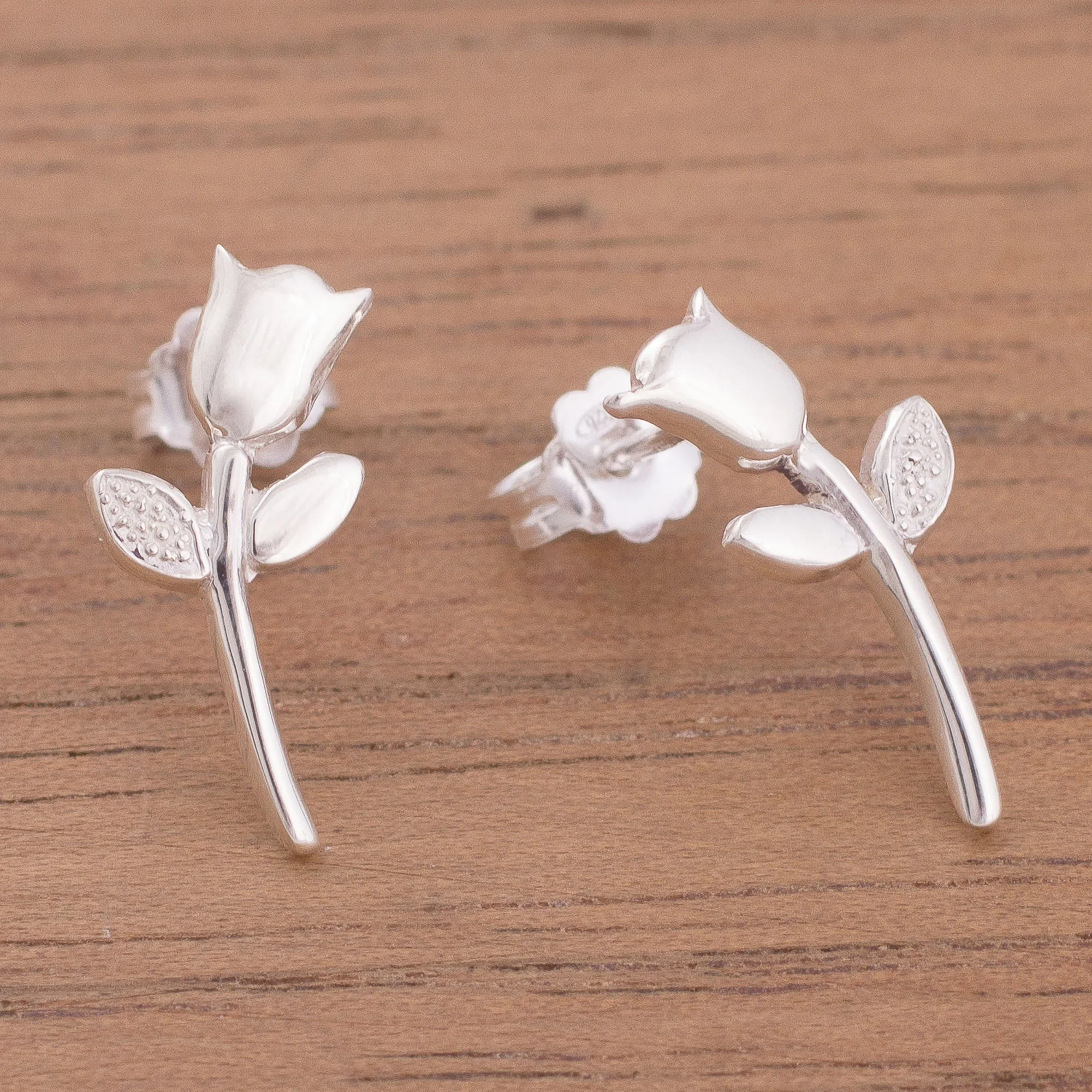 Tulip Gleam Tulip Flower Sterling Silver Drop Earrings from Peru - Image 3
