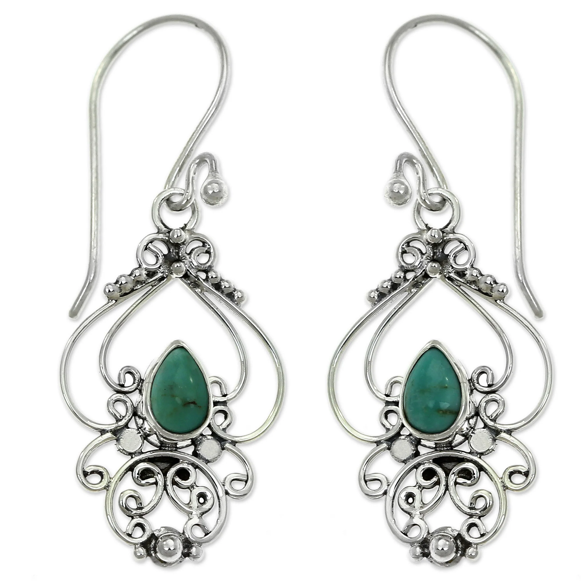Turquoise Arabesque Silver Earrings - Image 2