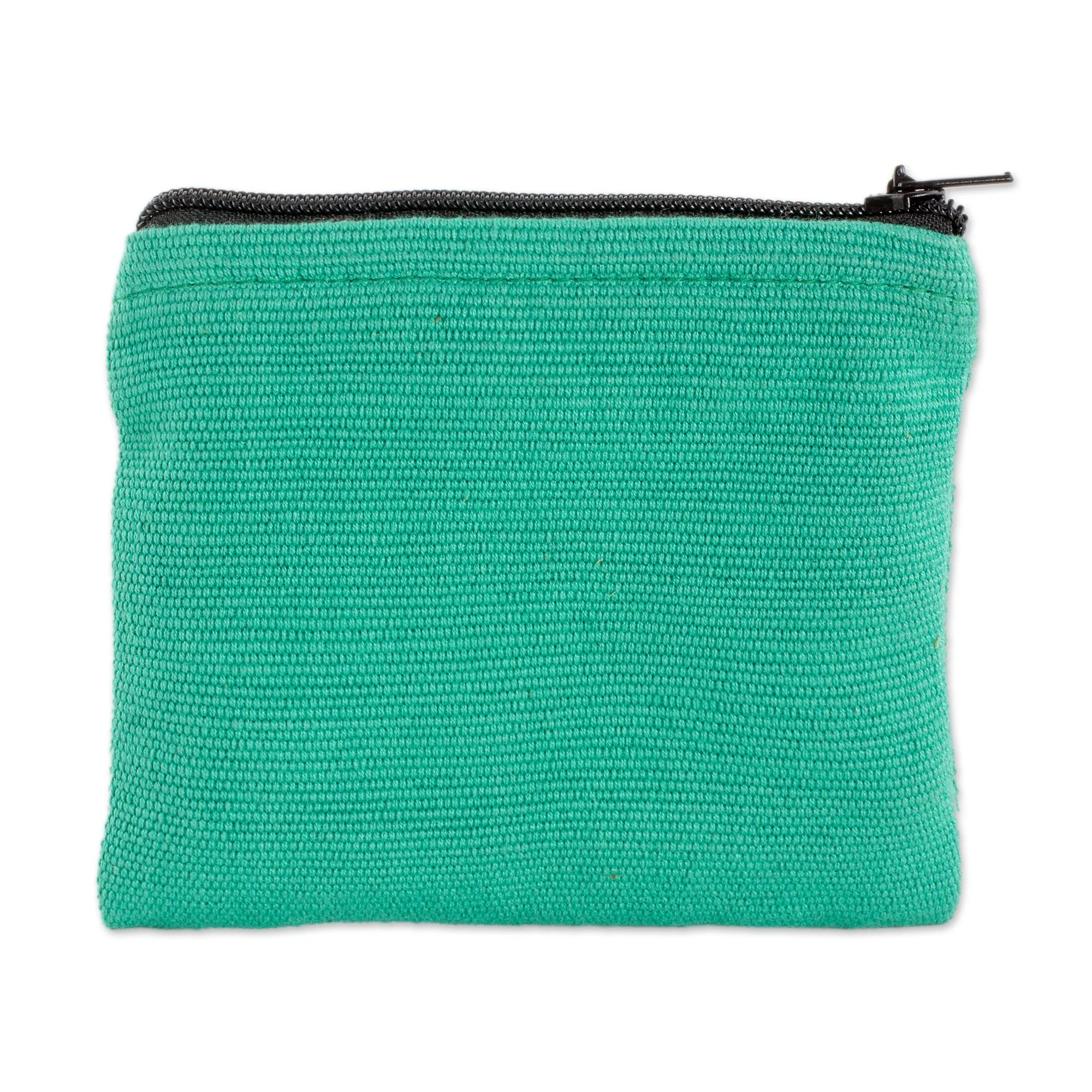 Turquoise Festival Handwoven Cotton Coin Purse in Turquoise from Guatemala - Image 4