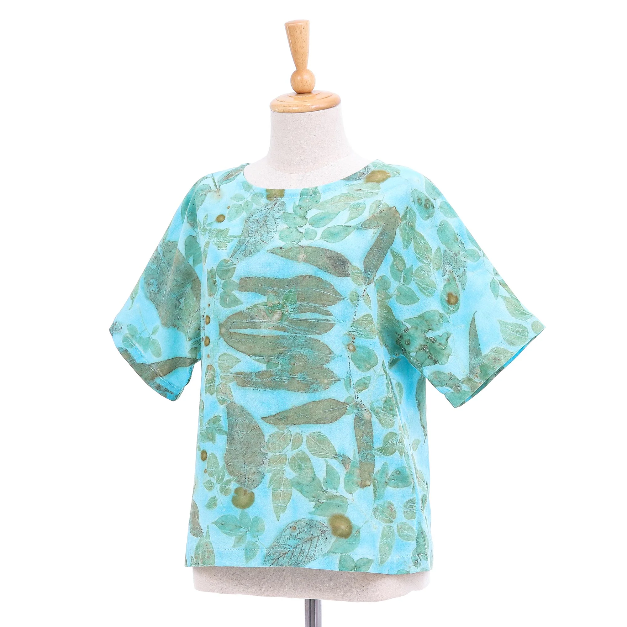 Turquoise Memory Thai Ouke-Printed Cotton Blouse - Image 3